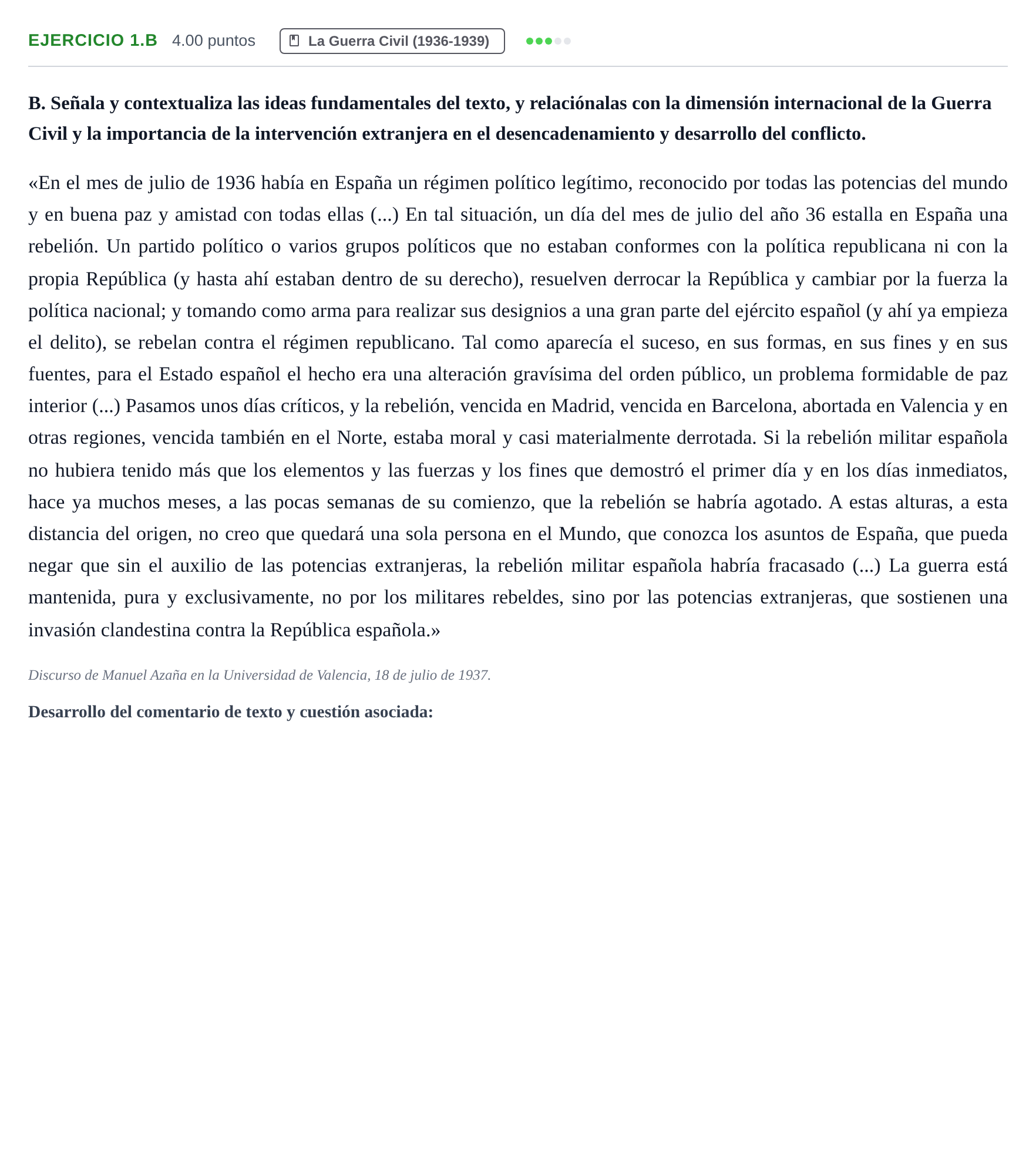 Enunciado: Ejercicio 1.B · Historia de España PAU Extremadura Extraordinaria 2024