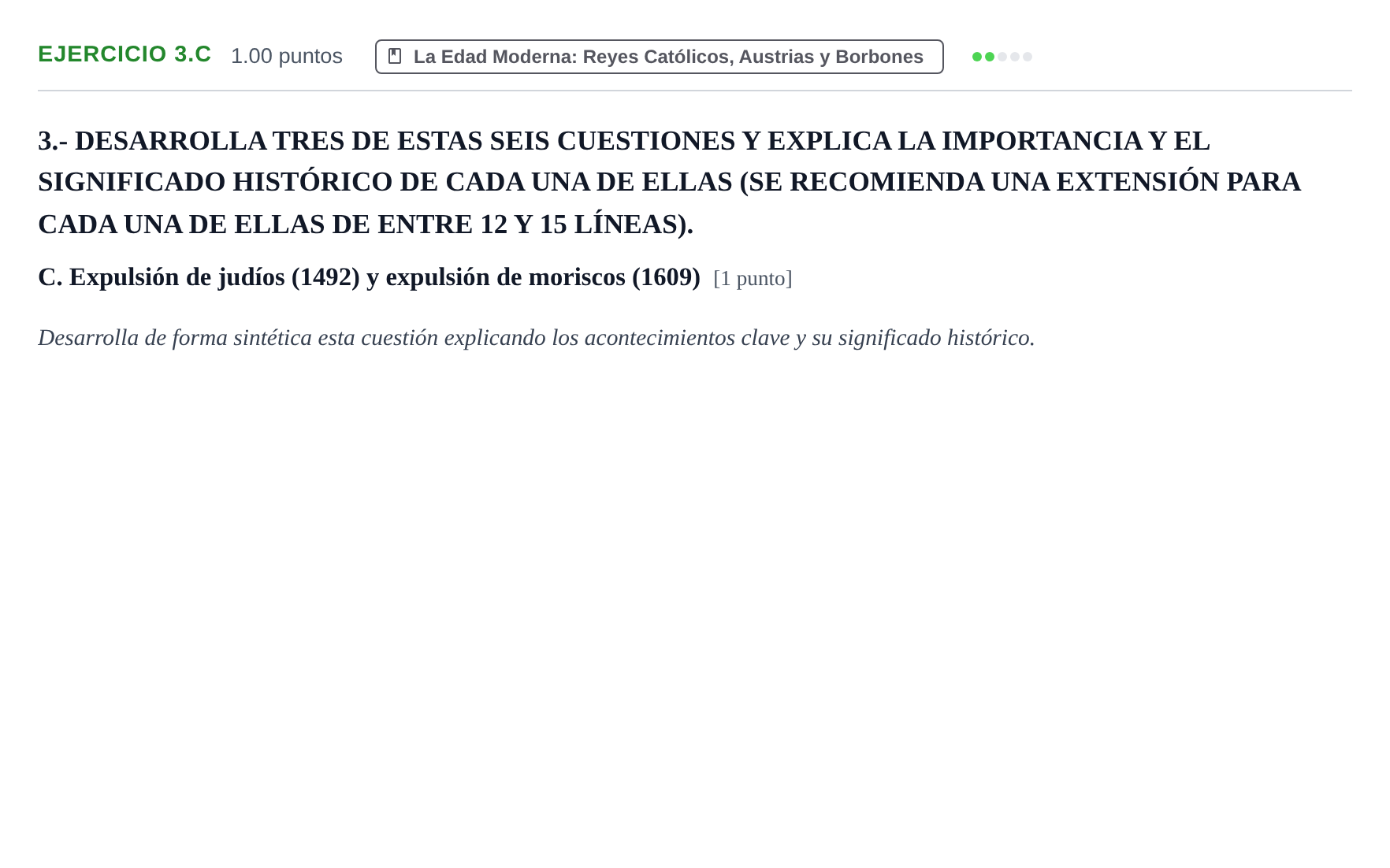 Enunciado: Ejercicio 3.C · Historia de España PAU Extremadura Extraordinaria 2024
