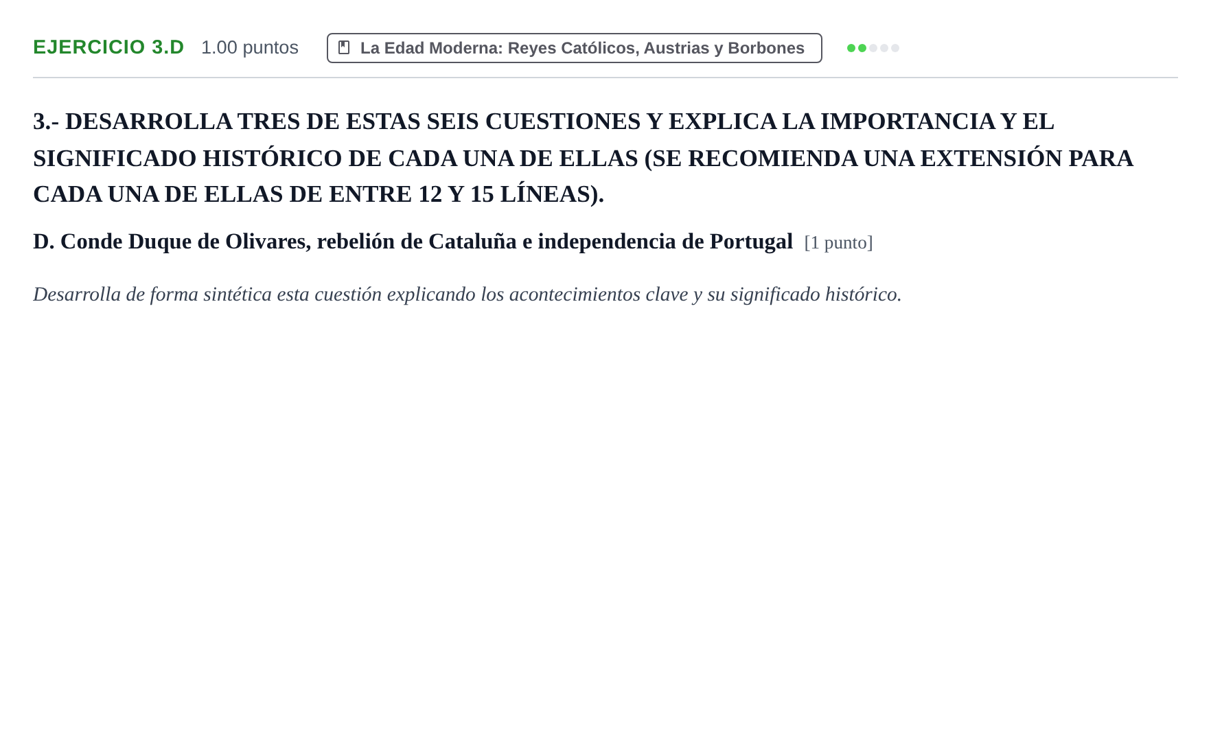 Enunciado: Ejercicio 3.D · Historia de España PAU Extremadura Extraordinaria 2024