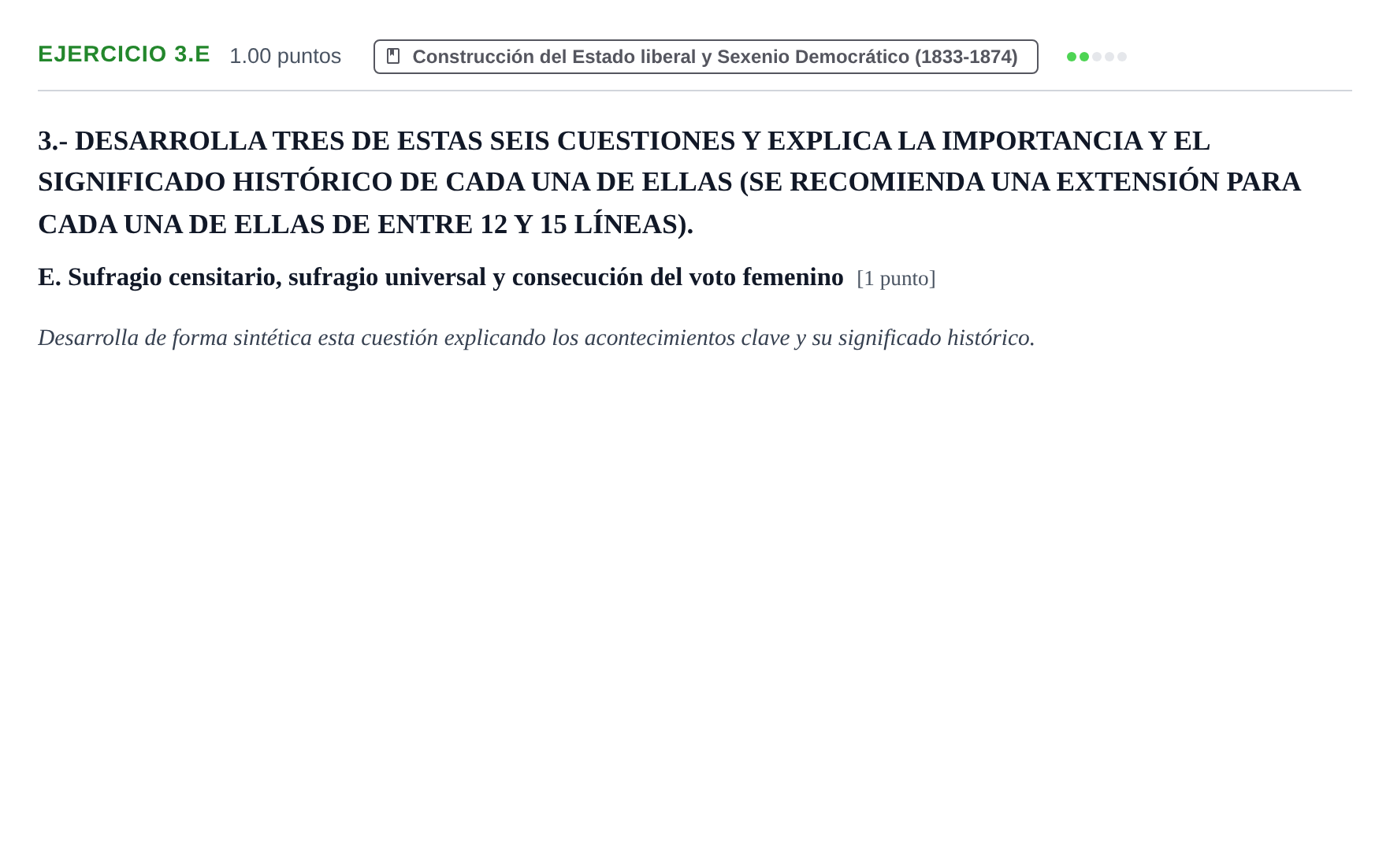 Enunciado: Ejercicio 3.E · Historia de España PAU Extremadura Extraordinaria 2024