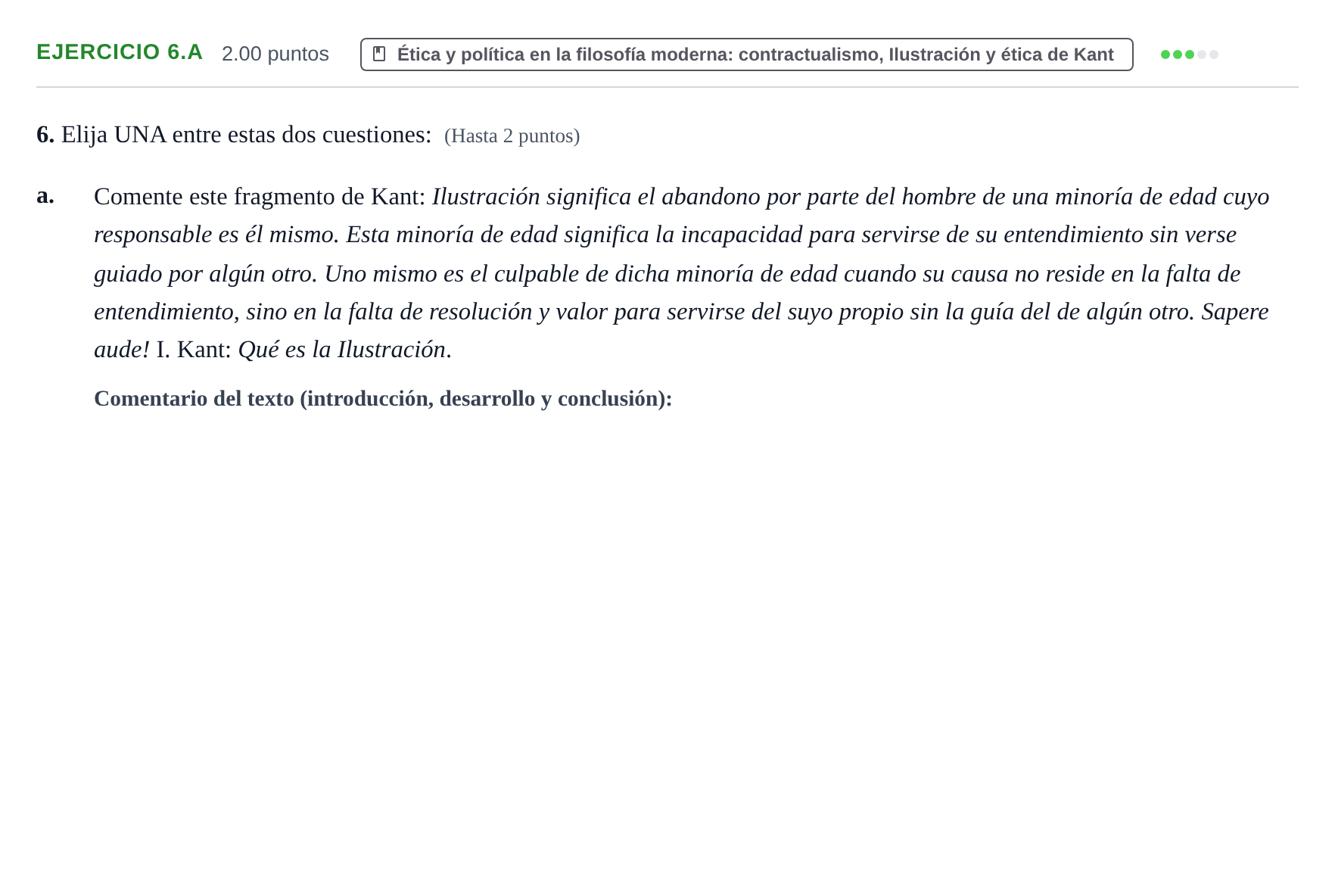 Enunciado: Ejercicio 6.a · Historia de la Filosofía PAU Extremadura Extraordinaria 2024