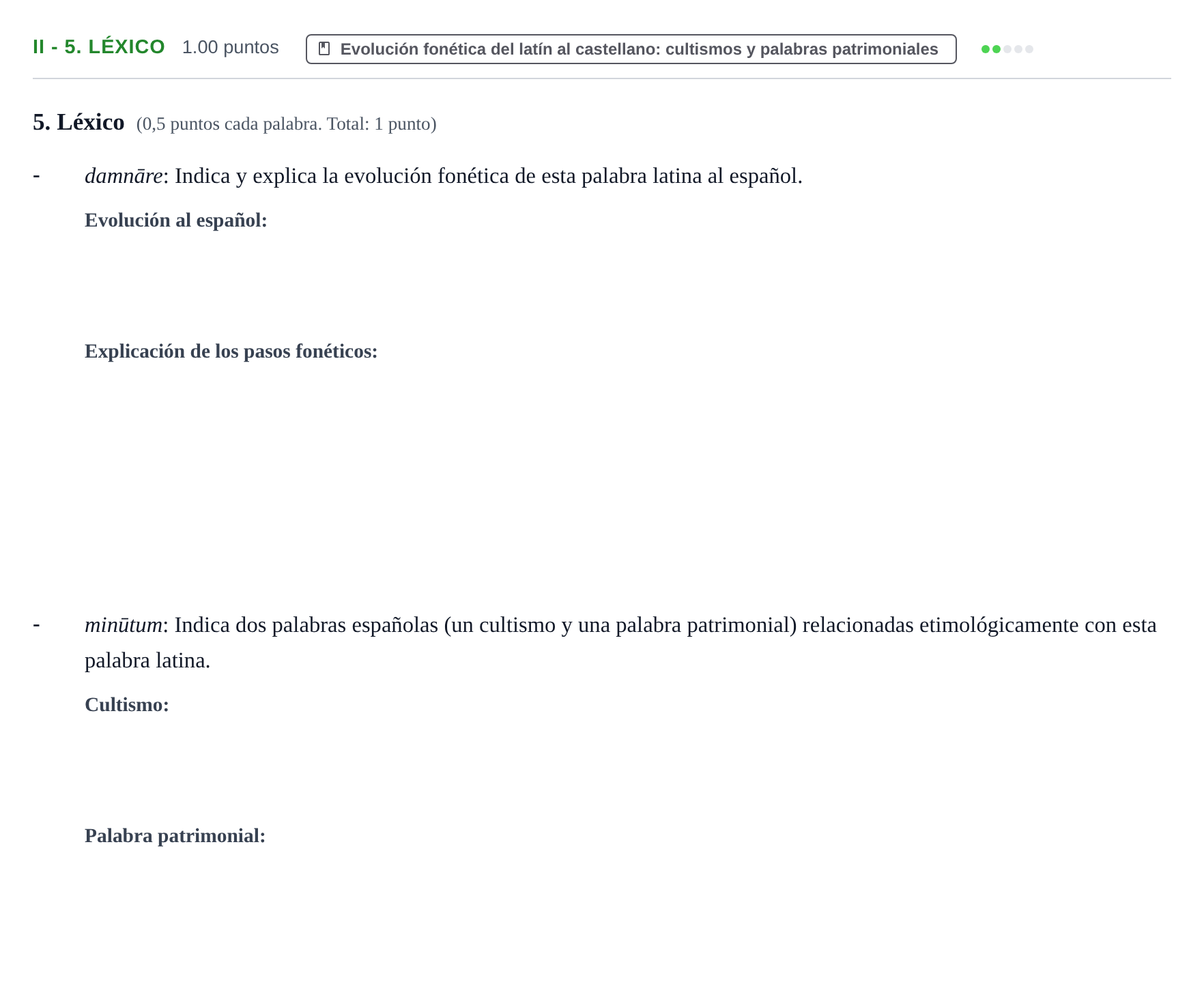 Enunciado: Ejercicio II - 5. Léxico · Latín II PAU Extremadura Extraordinaria 2024
