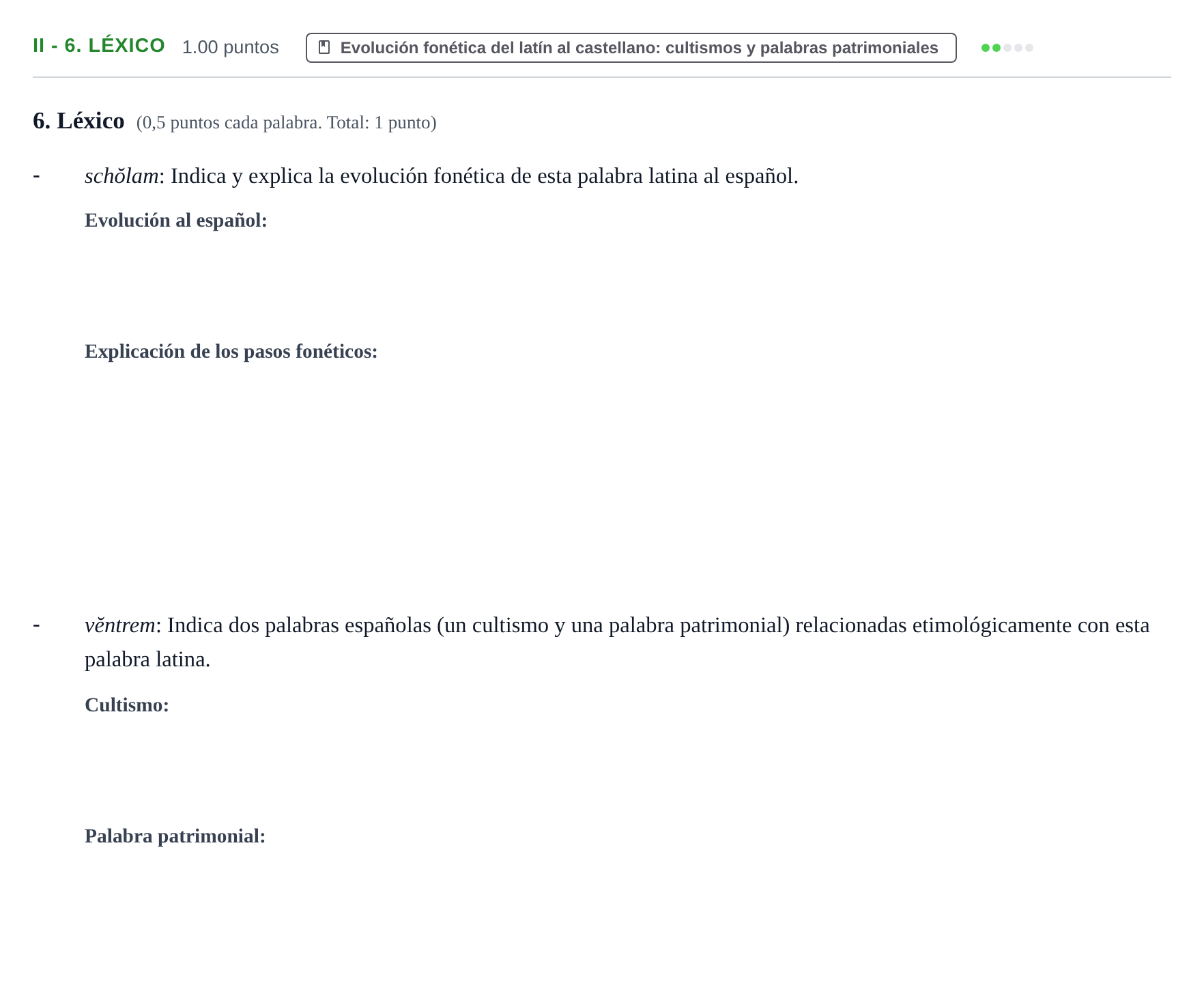 Enunciado: Ejercicio II - 6. Léxico · Latín II PAU Extremadura Extraordinaria 2024