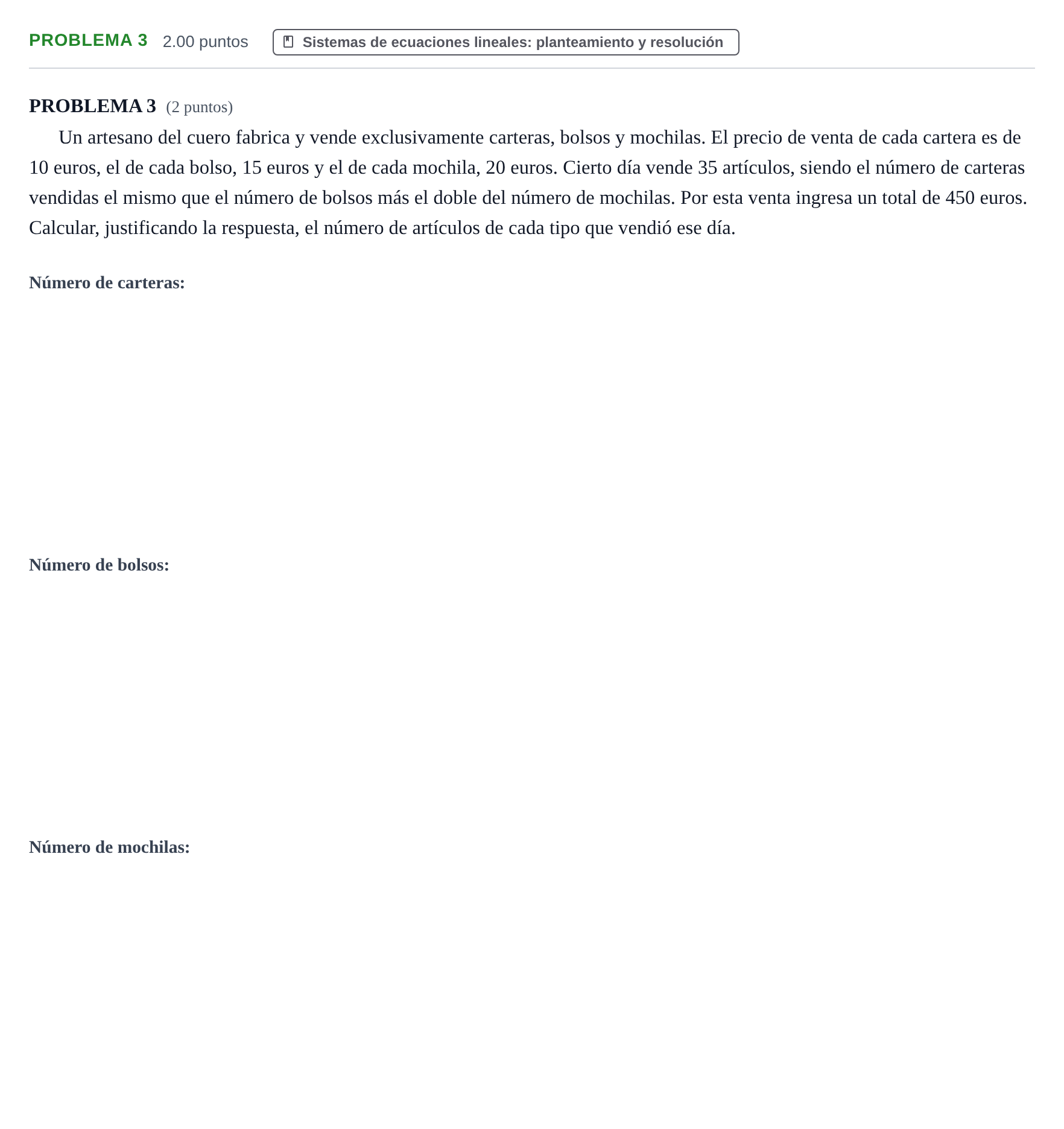 Enunciado: PROBLEMA 3 · Matemáticas aplicadas a las Ciencias Sociales II PAU Extremadura Extraordinaria 2024