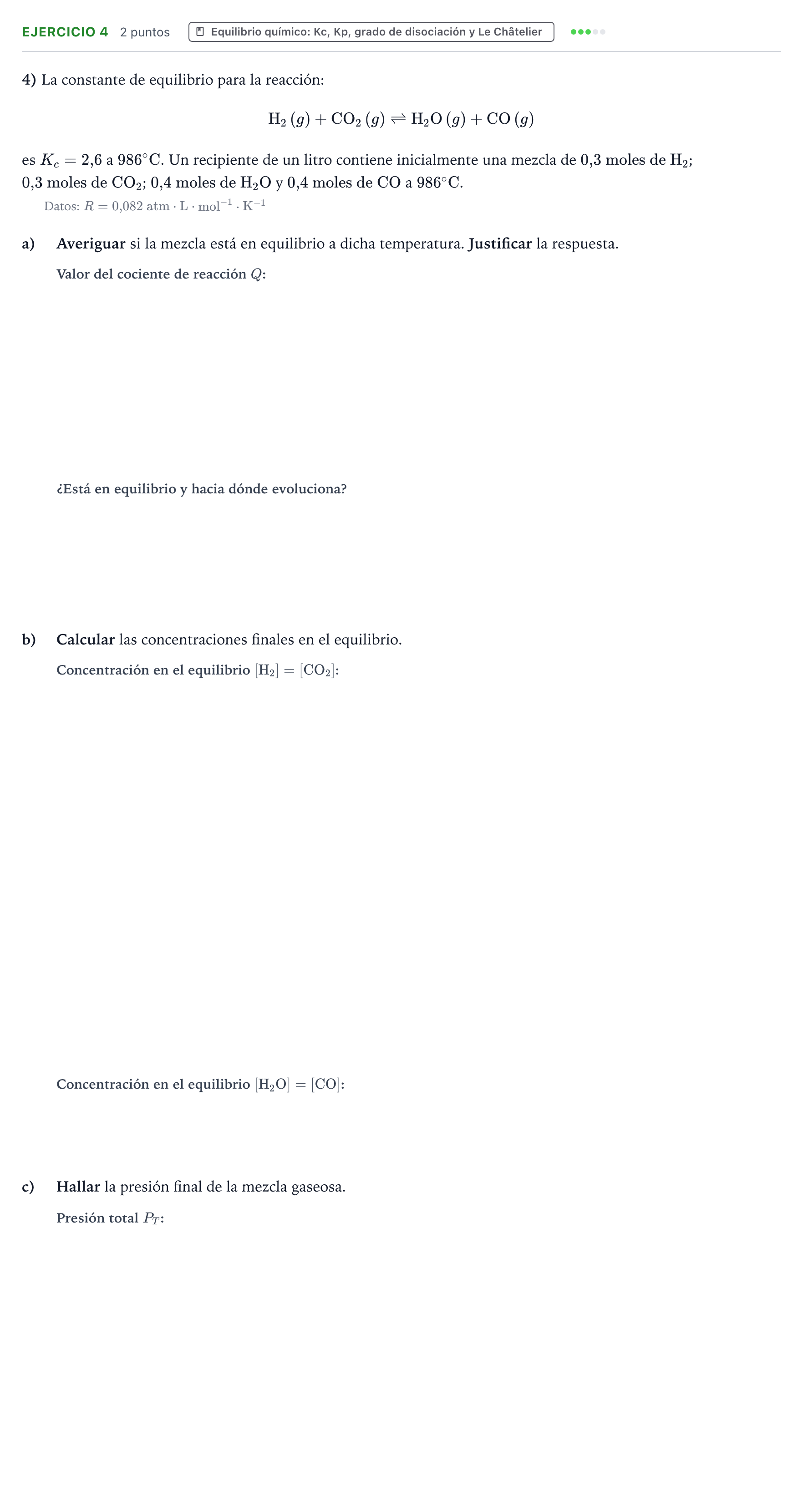 Enunciado: Problema 4 · Química PAU Extremadura Extraordinaria 2024