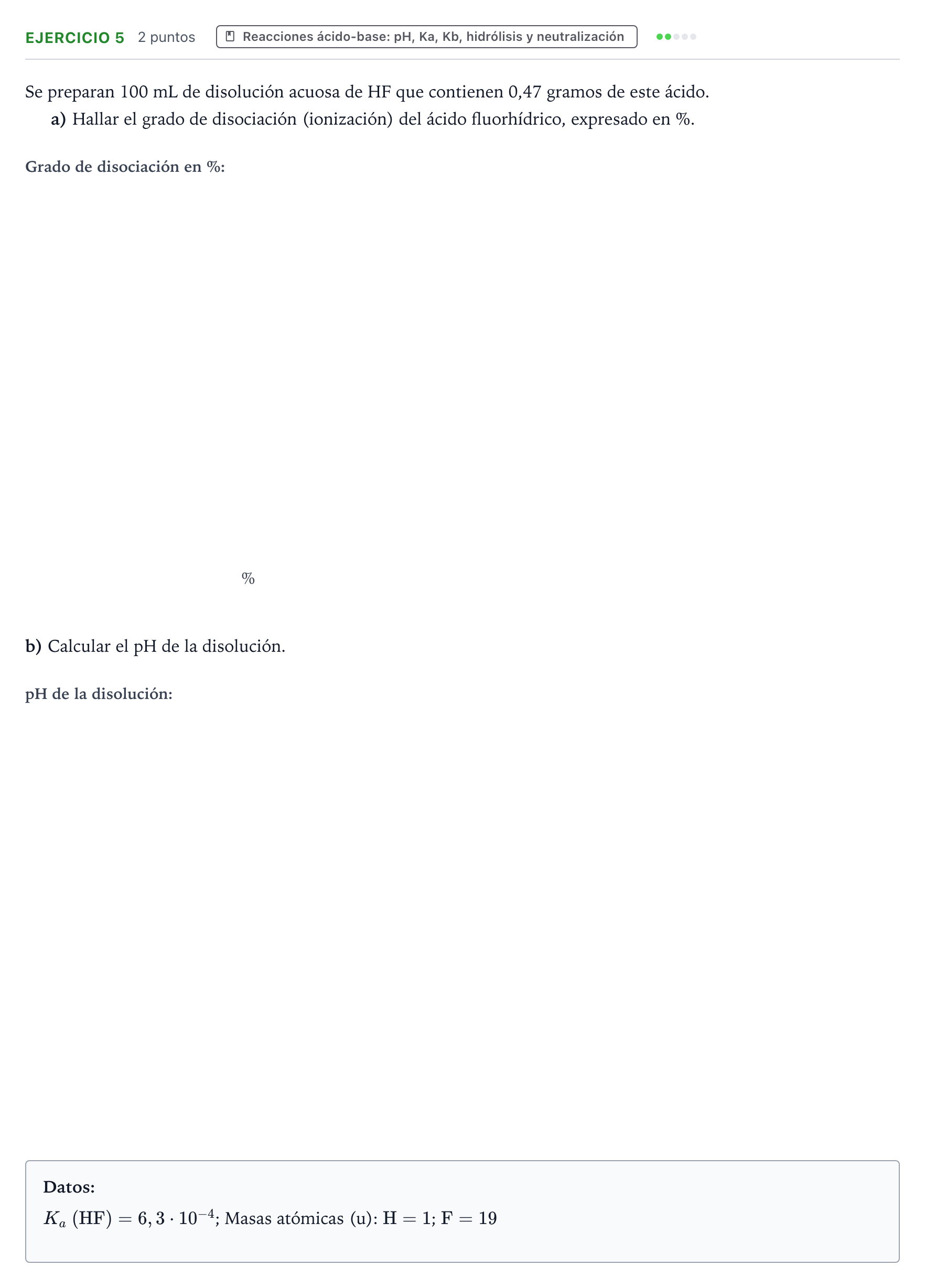 Enunciado: Problema 5 · Química PAU Extremadura Extraordinaria 2024