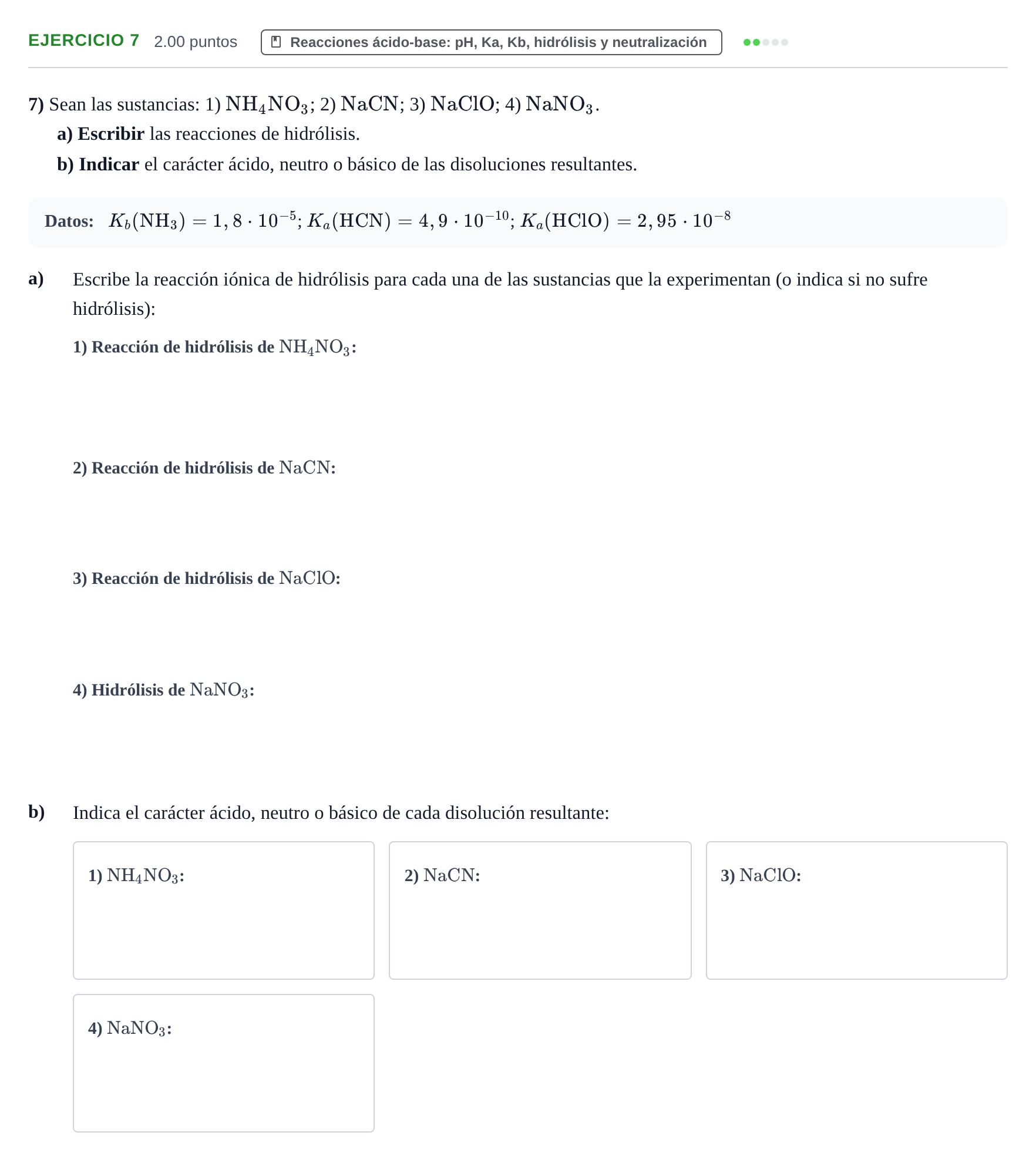 Enunciado: Problema 7 · Química PAU Extremadura Extraordinaria 2024