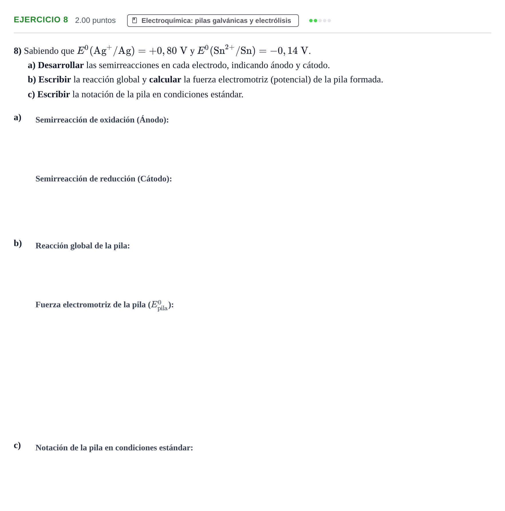 Enunciado: Problema 8 · Química PAU Extremadura Extraordinaria 2024