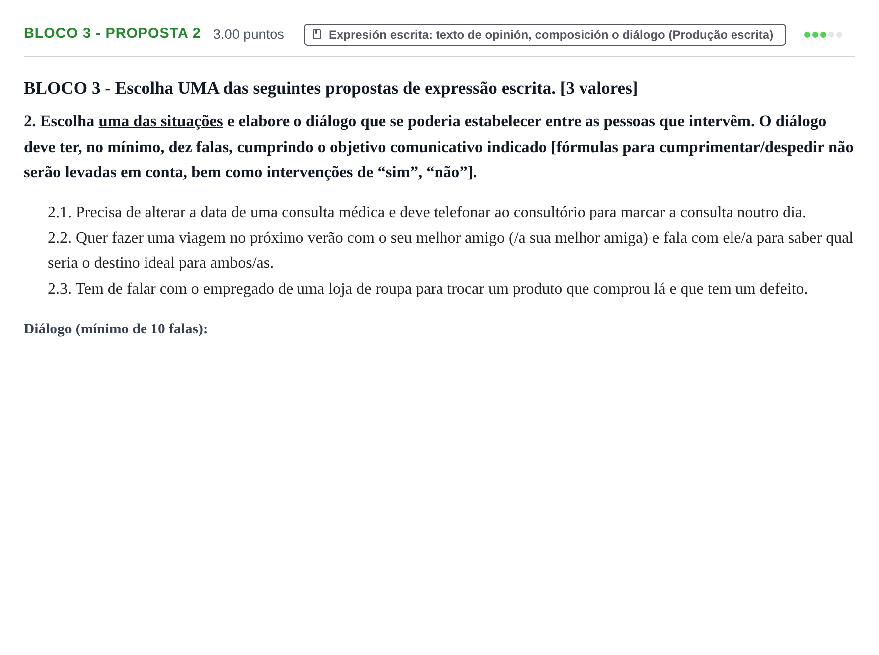 Enunciado: Ejercicio Bloco 3 - Proposta 2 · Portugués PAU Extremadura Extraordinaria 2024