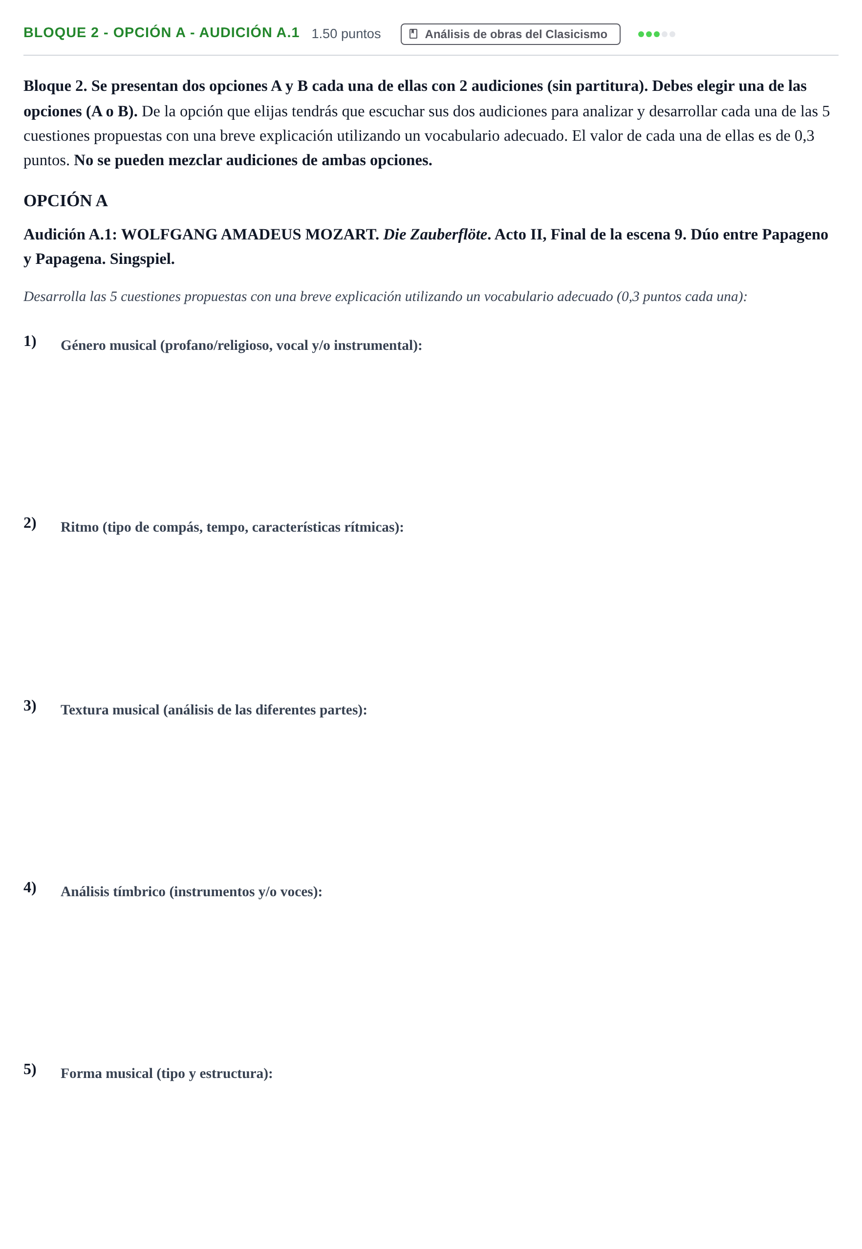 Enunciado: Bloque 2 - Opción A - Audición A.1 · Análisis Musical II PAU Extremadura Extraordinaria 2024