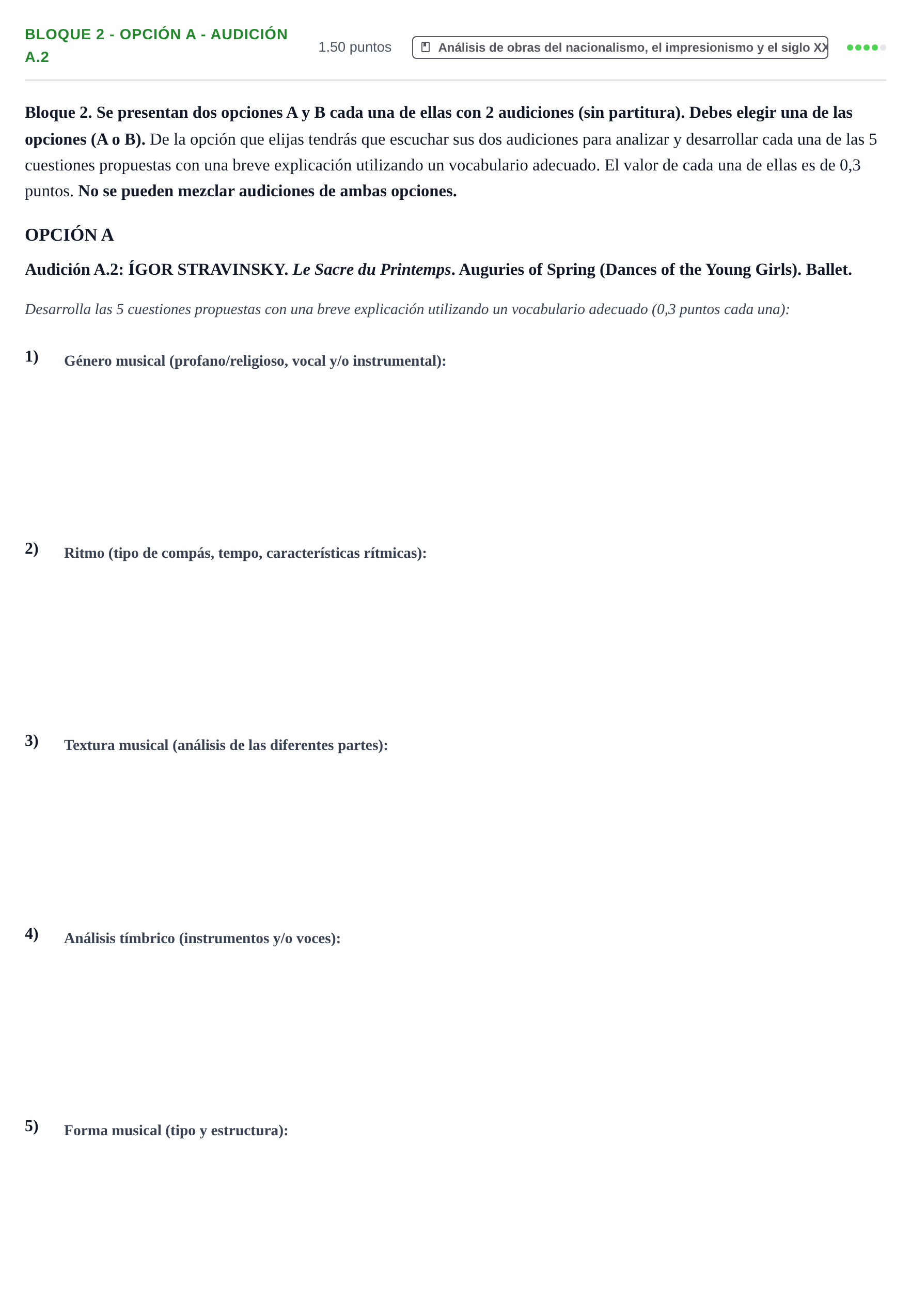 Enunciado: Bloque 2 - Opción A - Audición A.2 · Análisis Musical II PAU Extremadura Extraordinaria 2024