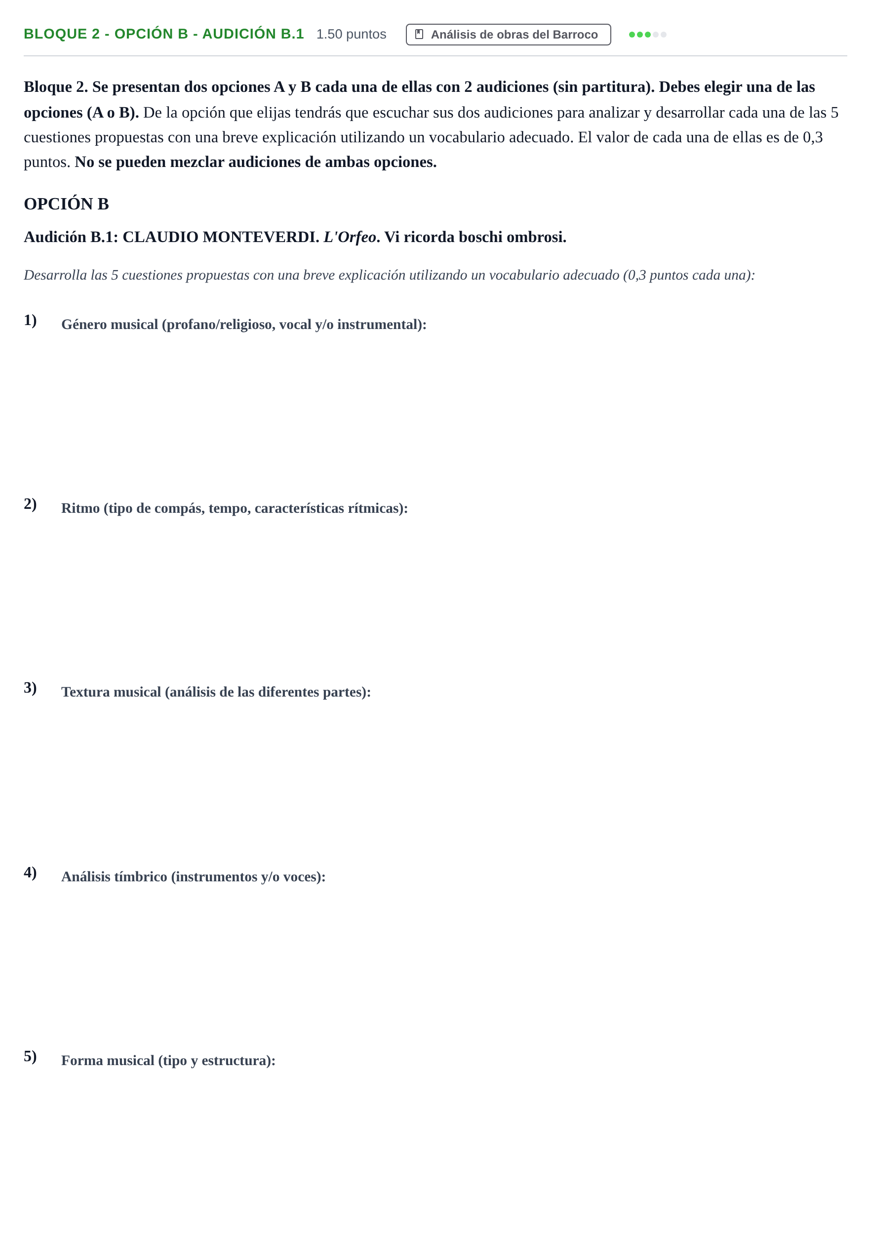 Enunciado: Bloque 2 - Opción B - Audición B.1 · Análisis Musical II PAU Extremadura Extraordinaria 2024