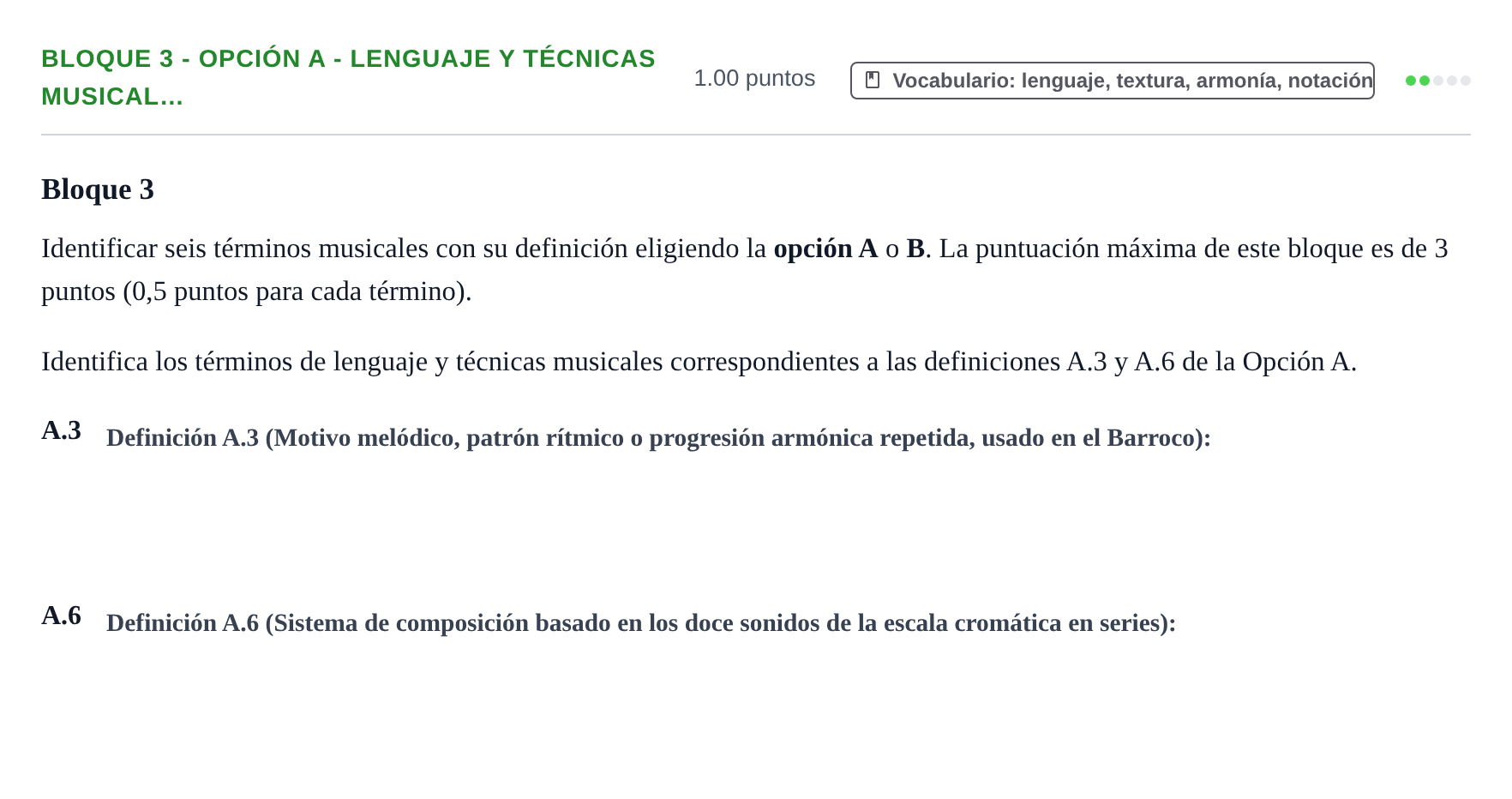 Enunciado: Bloque 3 - Opción A - Lenguaje y técnicas musical… · Análisis Musical II PAU Extremadura Extraordinaria 2024