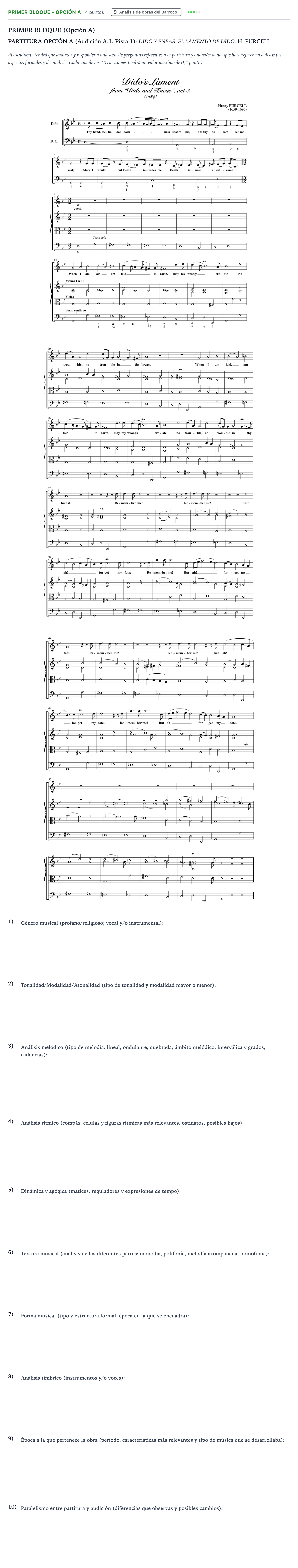 Enunciado: Ejercicio Primer Bloque - Opción A · Análisis Musical II PAU Extremadura Ordinaria 2024