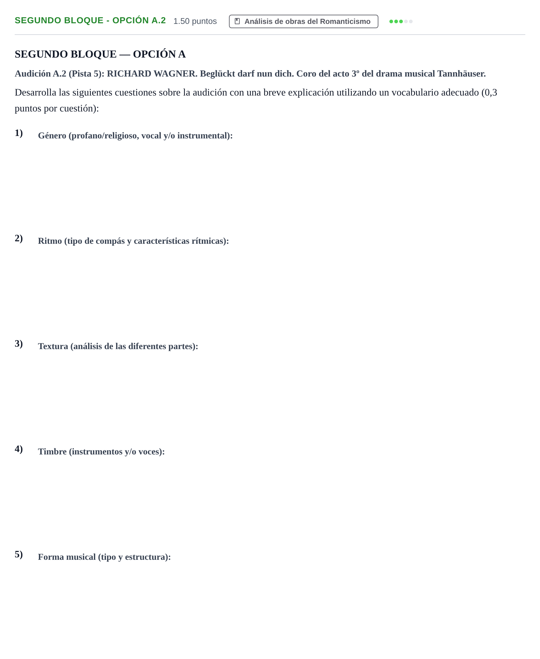 Enunciado: Ejercicio Segundo Bloque - Opción A.2 · Análisis Musical II PAU Extremadura Ordinaria 2024