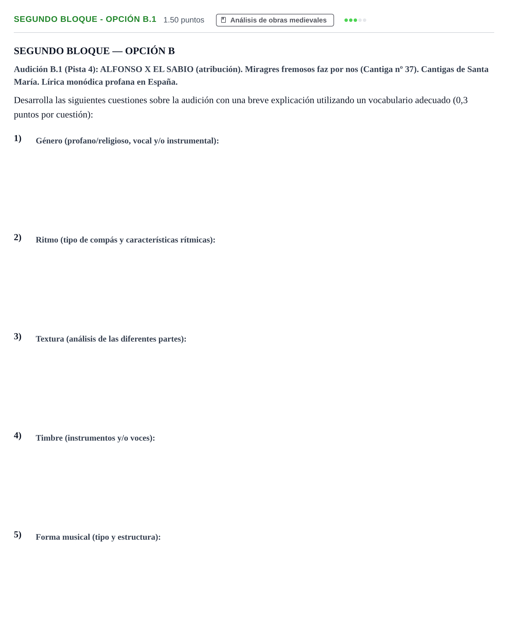 Enunciado: Ejercicio Segundo Bloque - Opción B.1 · Análisis Musical II PAU Extremadura Ordinaria 2024