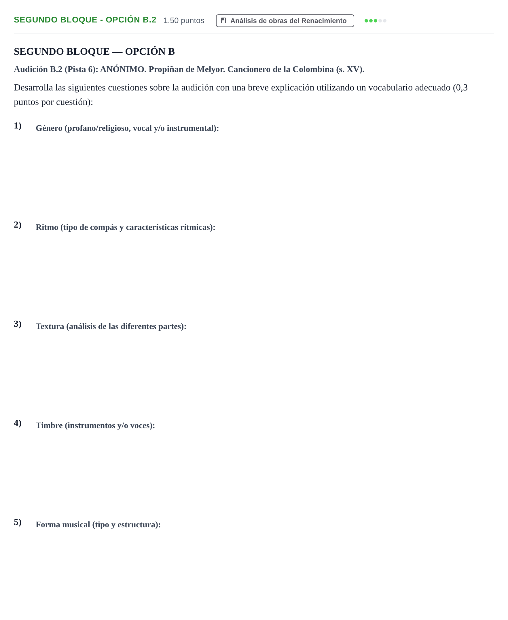 Enunciado: Ejercicio Segundo Bloque - Opción B.2 · Análisis Musical II PAU Extremadura Ordinaria 2024