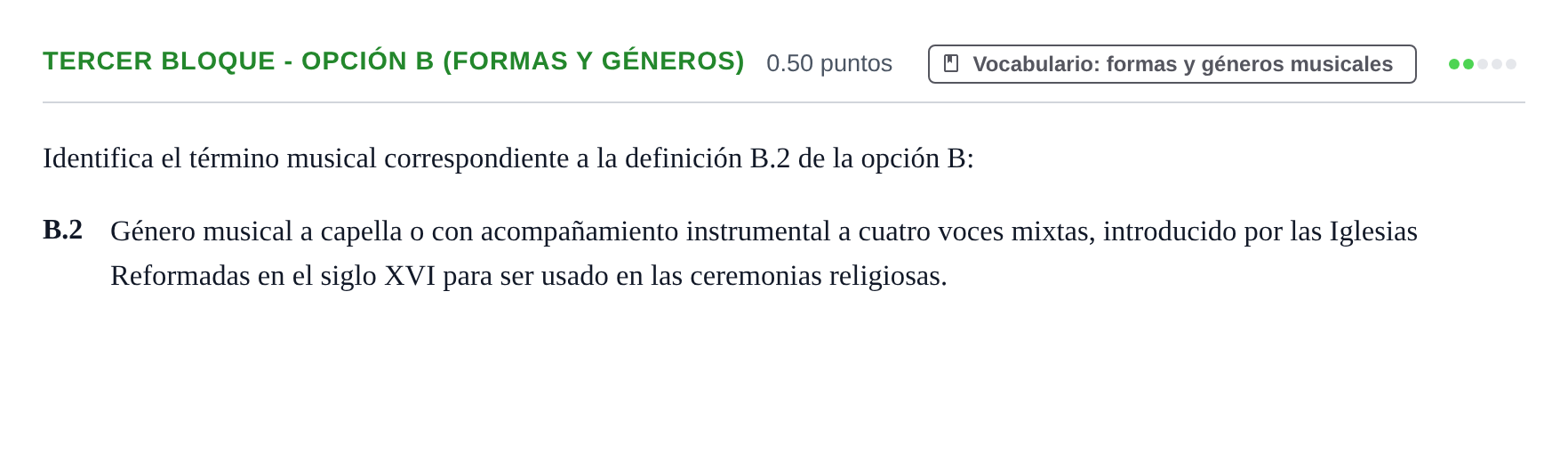 Enunciado: Ejercicio Tercer Bloque - Opción B (Formas y géneros) · Análisis Musical II PAU Extremadura Ordinaria 2024