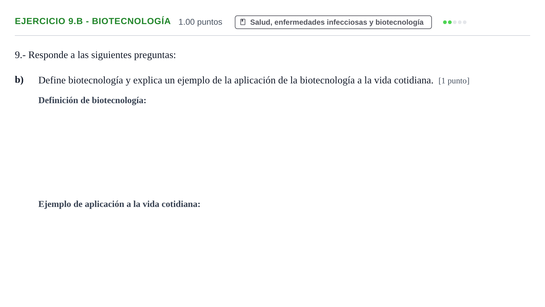 Enunciado: Ejercicio 9.b - Biotecnología · Ciencias Generales PAU Extremadura Ordinaria 2024
