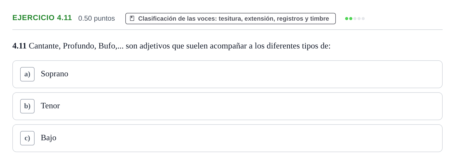 Enunciado: Ejercicio 4.11 · Coro y Técnica Vocal PAU Extremadura Ordinaria 2024