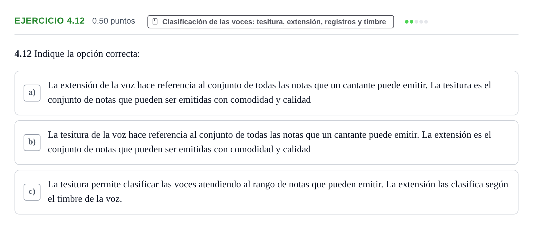 Enunciado: Ejercicio 4.12 · Coro y Técnica Vocal PAU Extremadura Ordinaria 2024