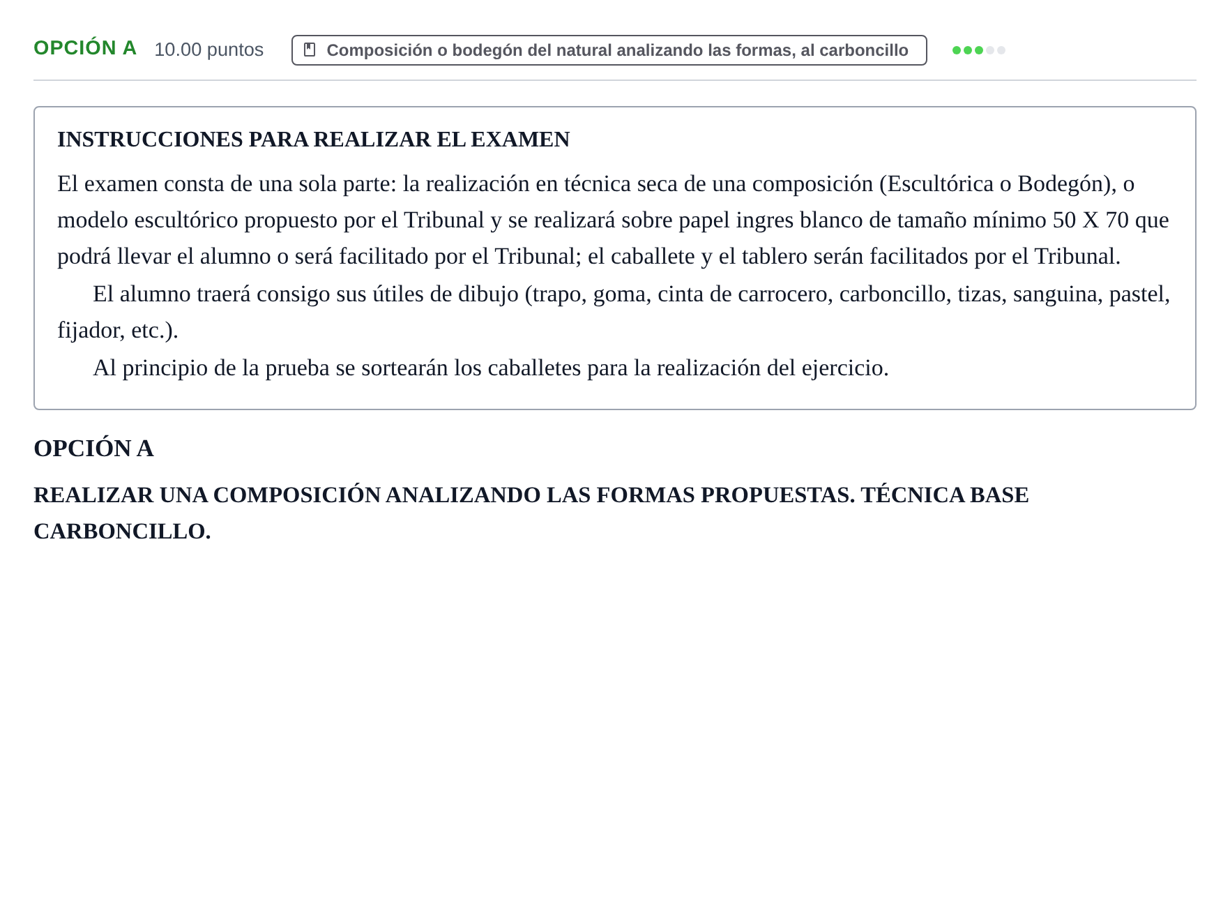Enunciado: Opción A · Dibujo Artístico II PAU Extremadura Ordinaria 2024
