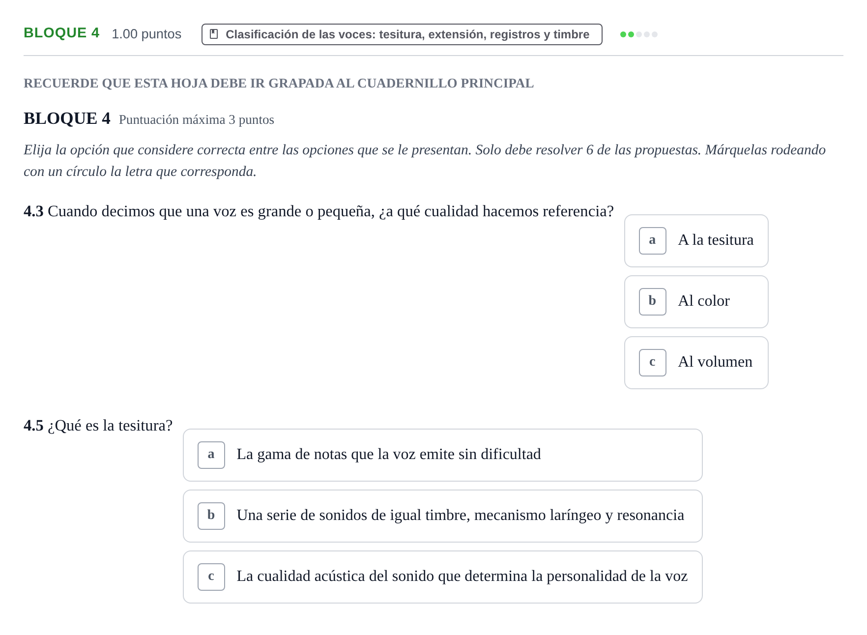 Enunciado: Bloque 4 - Clasificación de las voces · Coro y Técnica Vocal PAU Extremadura Extraordinaria 2024