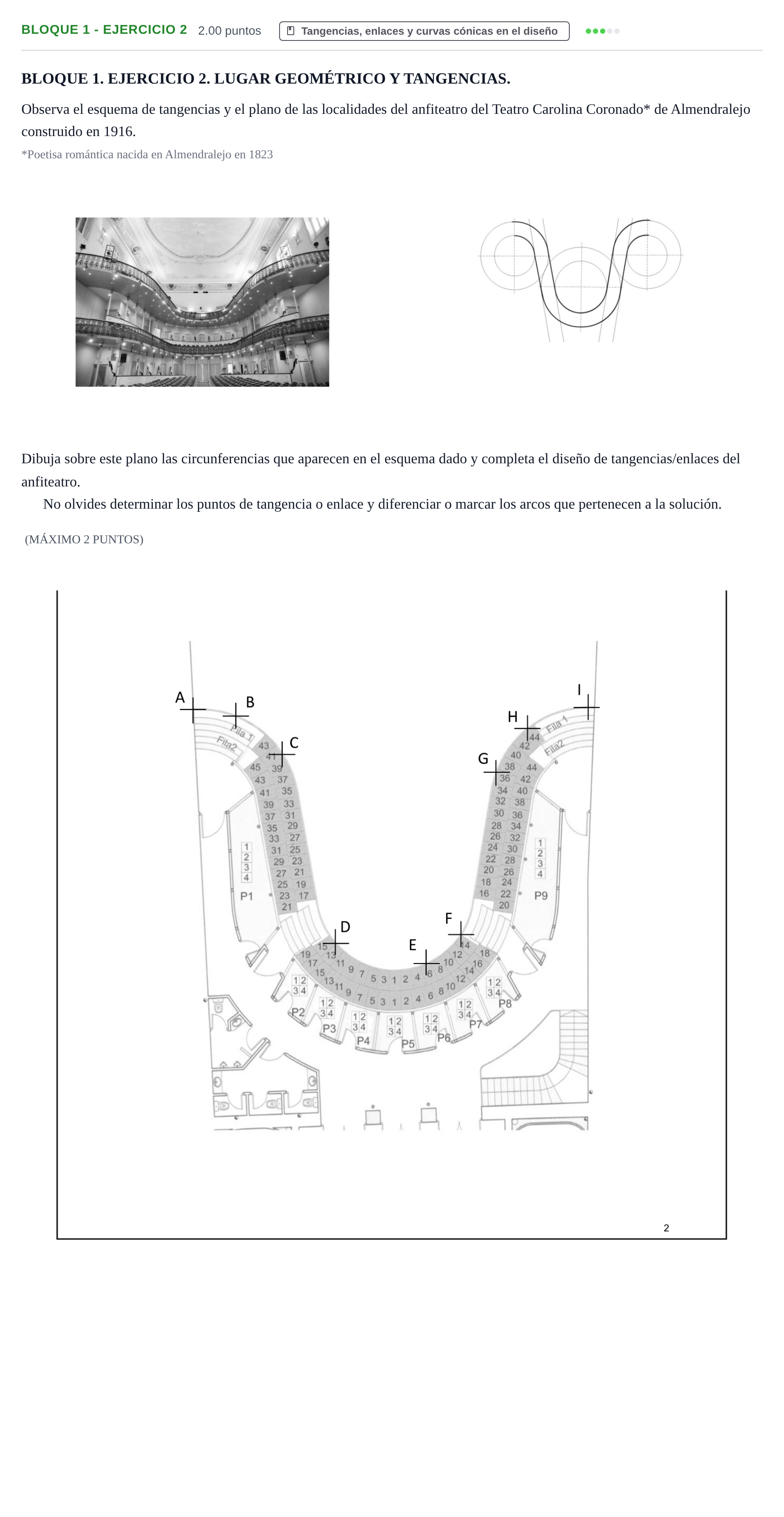 Enunciado: Bloque 1 - Ejercicio 2 · Dibujo Técnico Aplicado a las Artes Plásticas y al Diseño PAU Extremadura Extraordinaria 2024