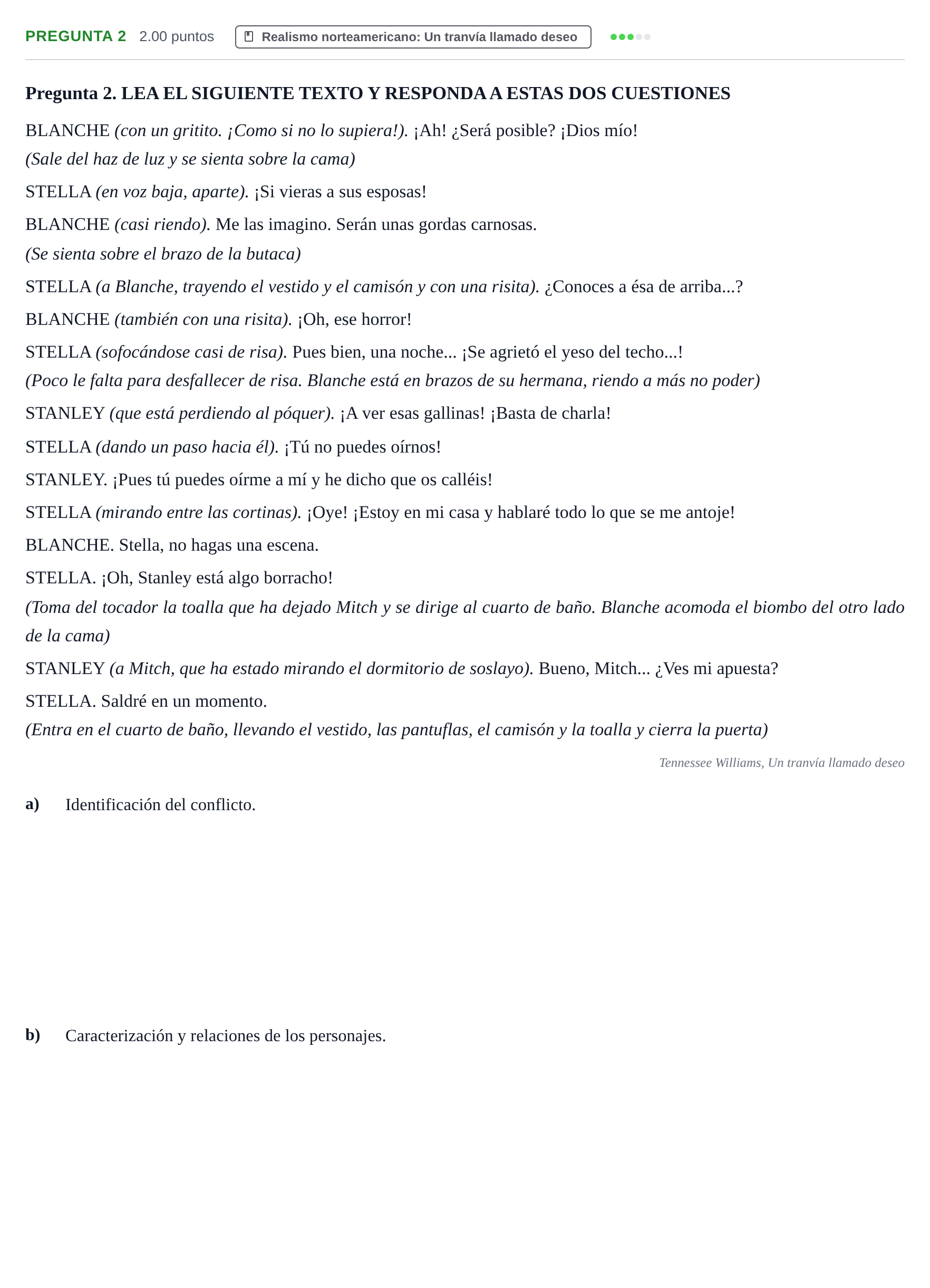 Enunciado: Pregunta 2 · Artes Escénicas PAU Asturias Extraordinaria 2023