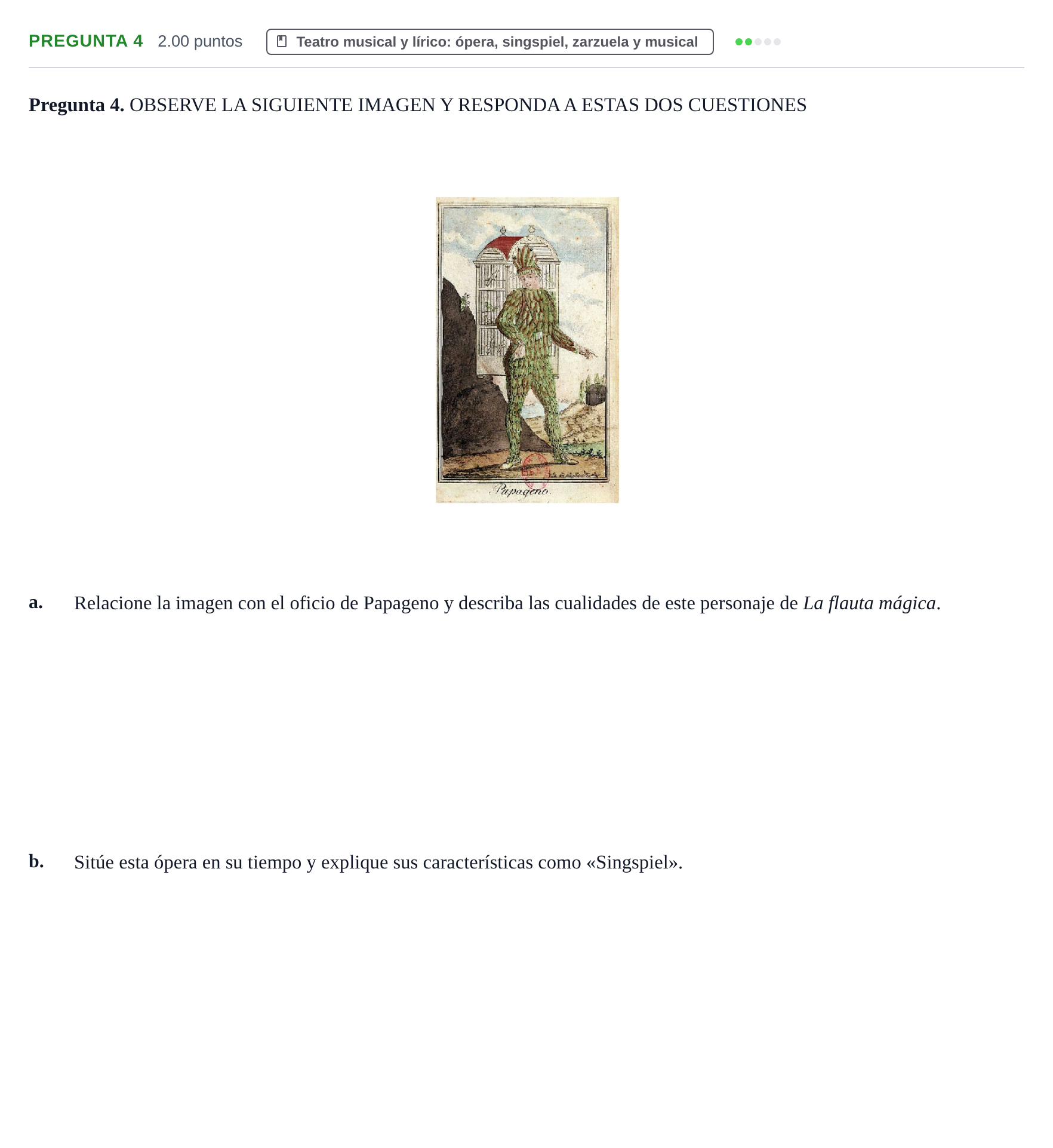 Enunciado: Pregunta 4 · Artes Escénicas PAU Asturias Extraordinaria 2023