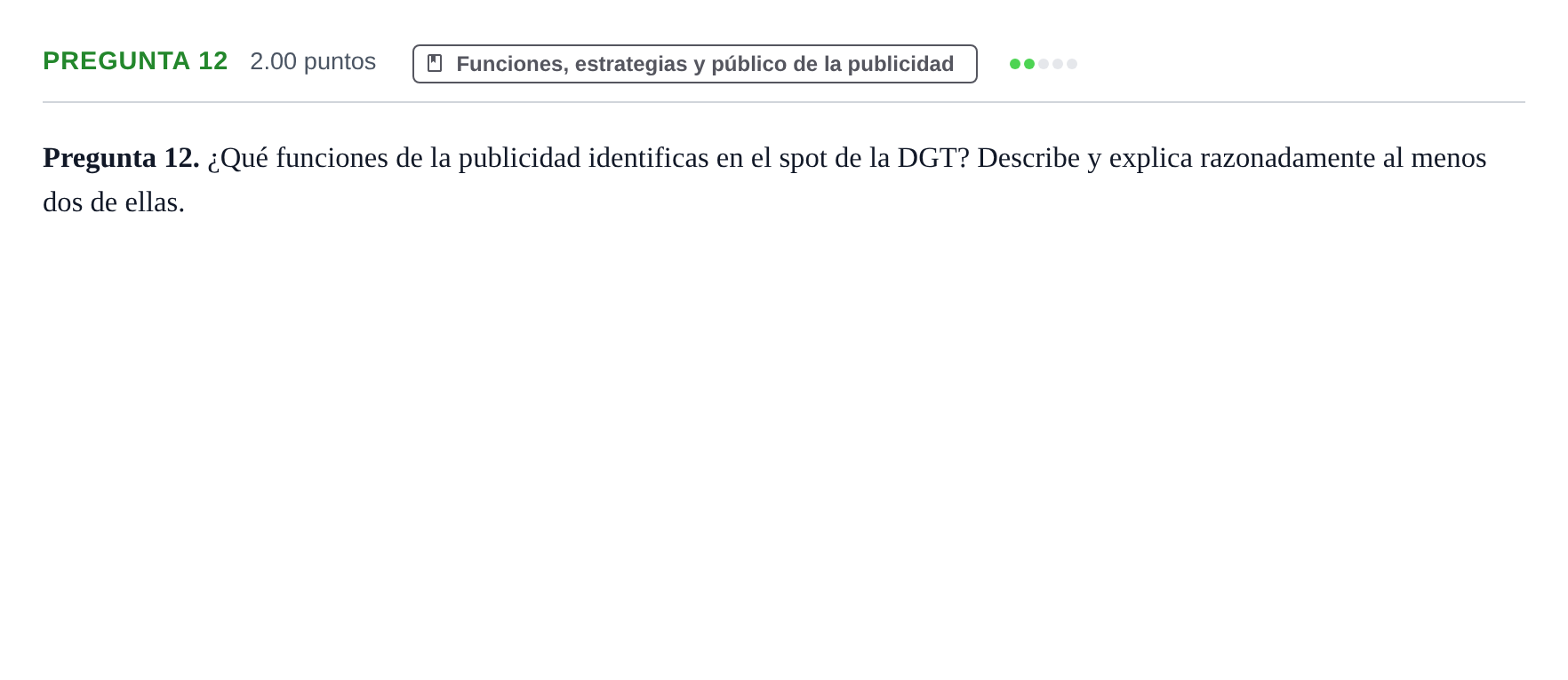 Enunciado: Pregunta 12 · Cultura Audiovisual II PAU Asturias Extraordinaria 2023