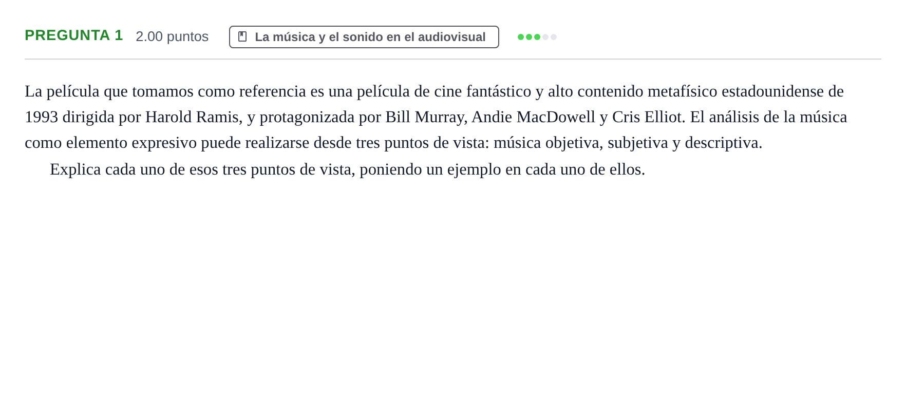Enunciado: Pregunta 1 · Cultura Audiovisual II PAU Asturias Extraordinaria 2023