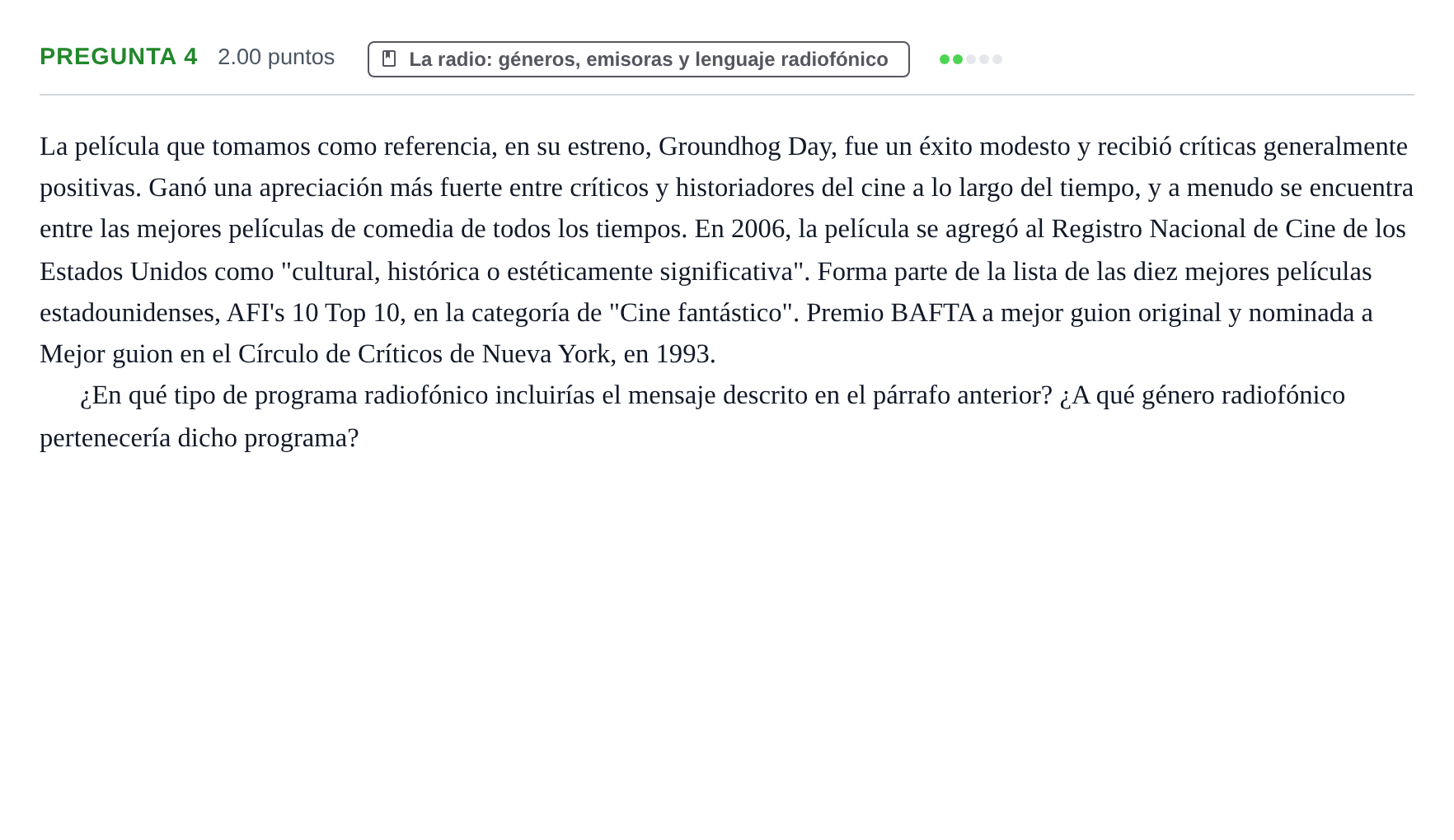 Enunciado: Pregunta 4 · Cultura Audiovisual II PAU Asturias Extraordinaria 2023