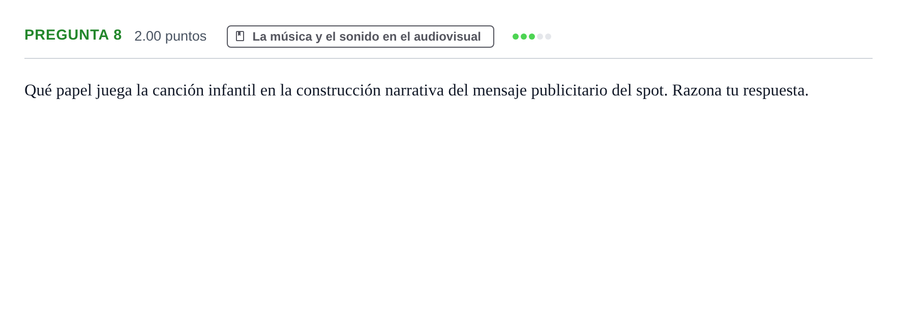 Enunciado: Pregunta 8 · Cultura Audiovisual II PAU Asturias Extraordinaria 2023