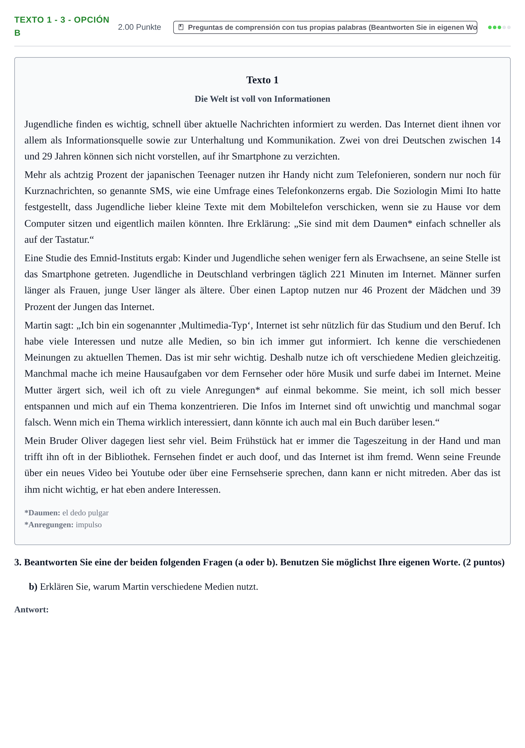 Enunciado: Ejercicio Texto 1 - 3 - Opción B · Alemán PAU Asturias Ordinaria (2ª lengua extranjera) 2023