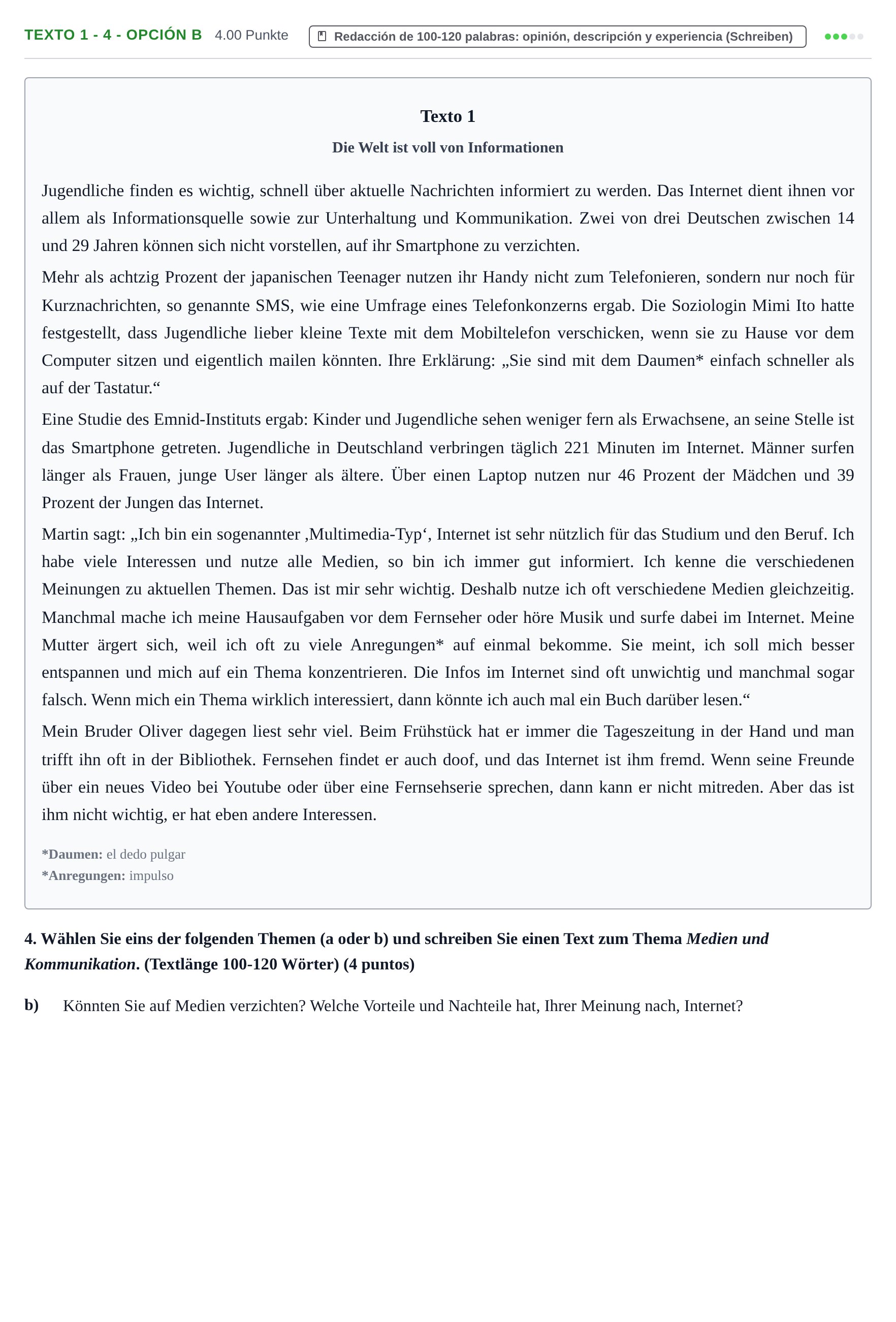 Enunciado: Ejercicio Texto 1 - 4 - Opción B · Alemán PAU Asturias Ordinaria (2ª lengua extranjera) 2023