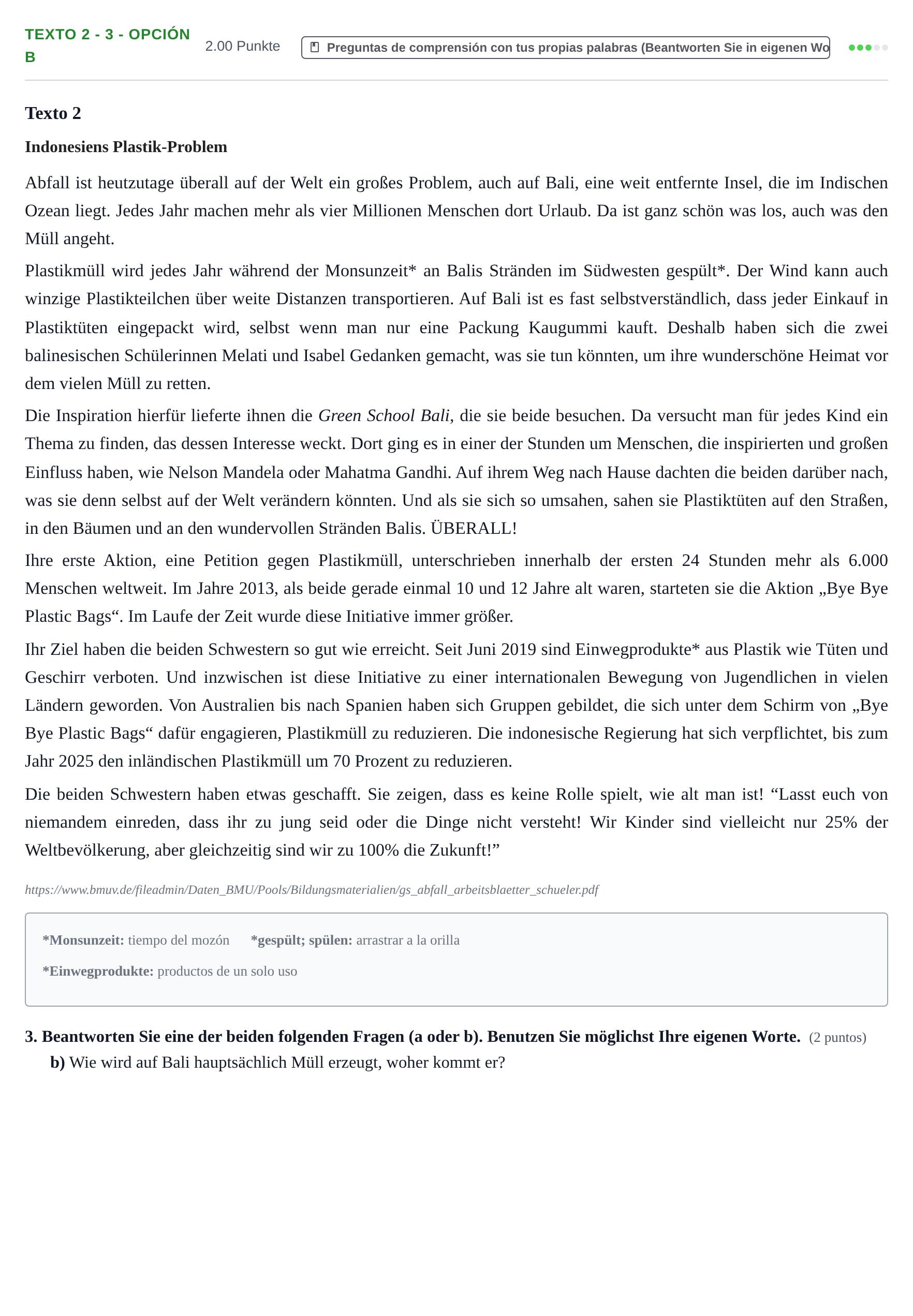 Enunciado: Ejercicio Texto 2 - 3 - Opción B · Alemán PAU Asturias Ordinaria (2ª lengua extranjera) 2023