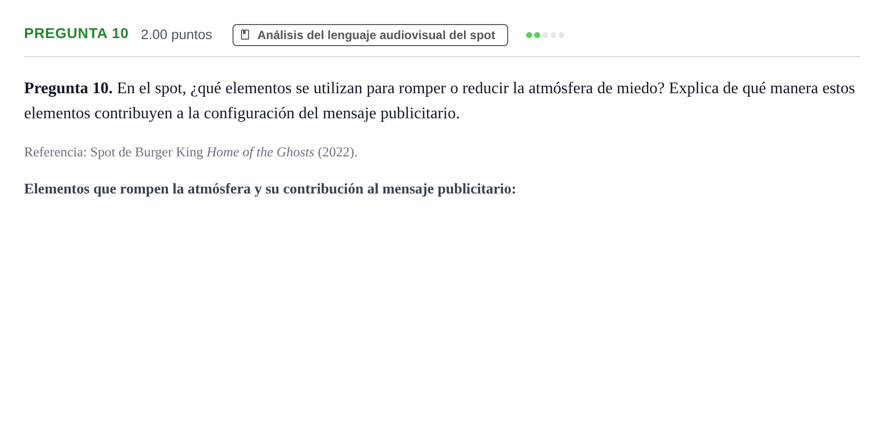 Enunciado: Pregunta 10 · Cultura Audiovisual II PAU Asturias Ordinaria 2023
