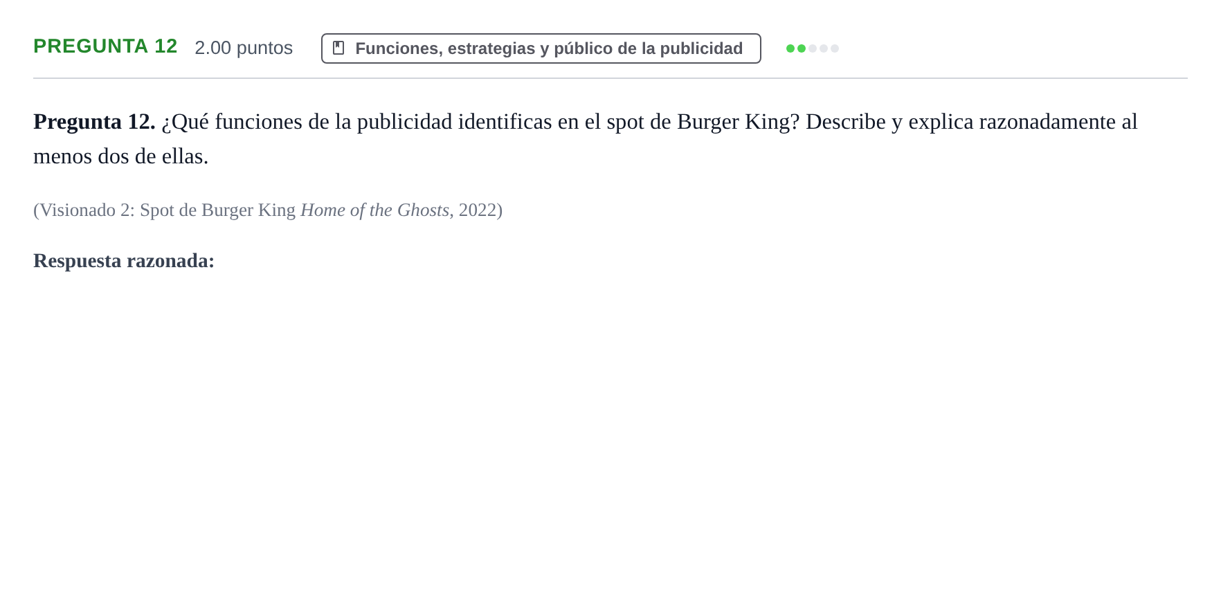 Enunciado: Pregunta 12 · Cultura Audiovisual II PAU Asturias Ordinaria 2023