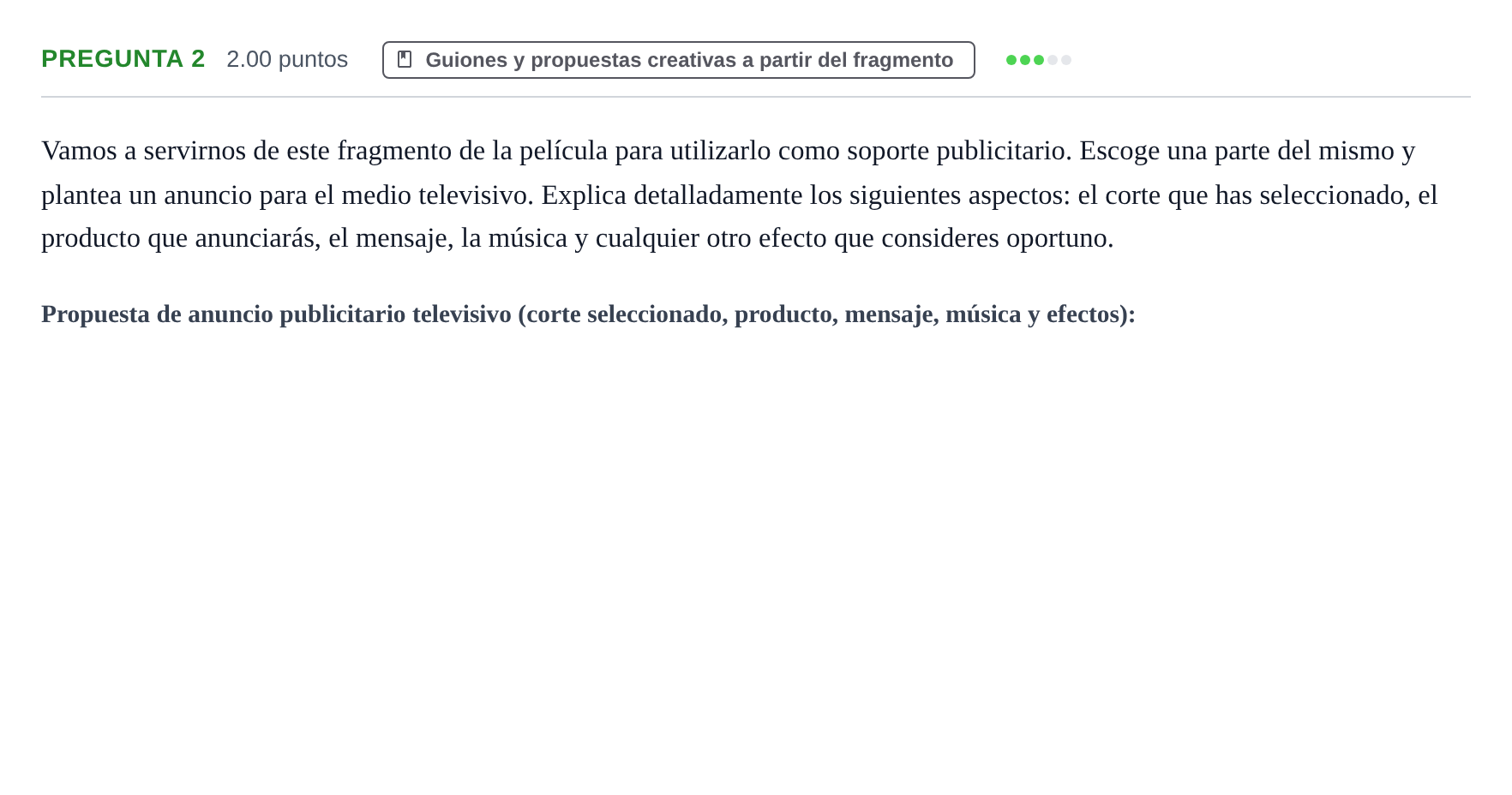 Enunciado: Pregunta 2 · Cultura Audiovisual II PAU Asturias Ordinaria 2023