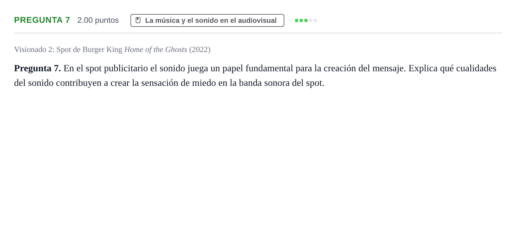 Enunciado: Pregunta 7 · Cultura Audiovisual II PAU Asturias Ordinaria 2023