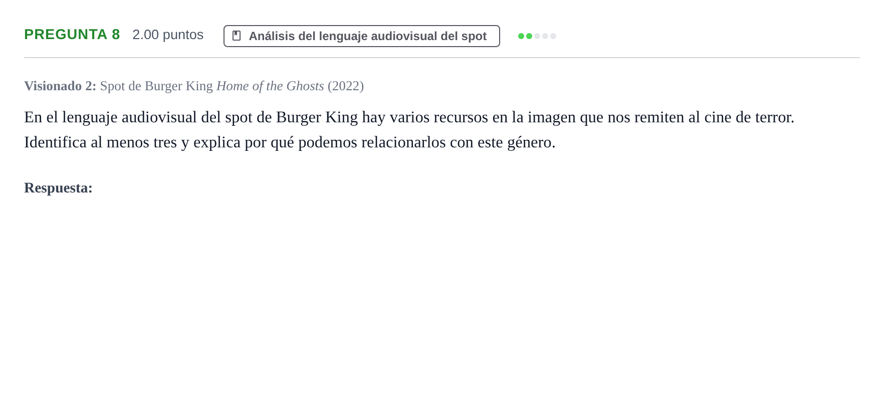 Enunciado: Pregunta 8 · Cultura Audiovisual II PAU Asturias Ordinaria 2023