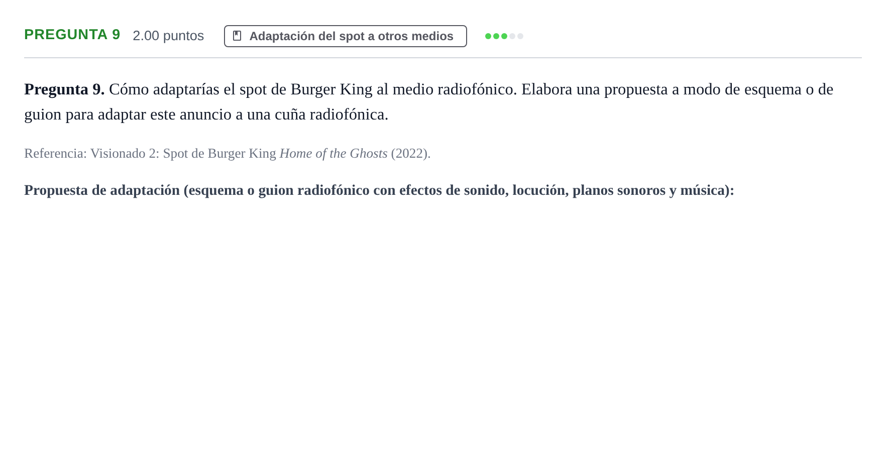 Enunciado: Pregunta 9 · Cultura Audiovisual II PAU Asturias Ordinaria 2023