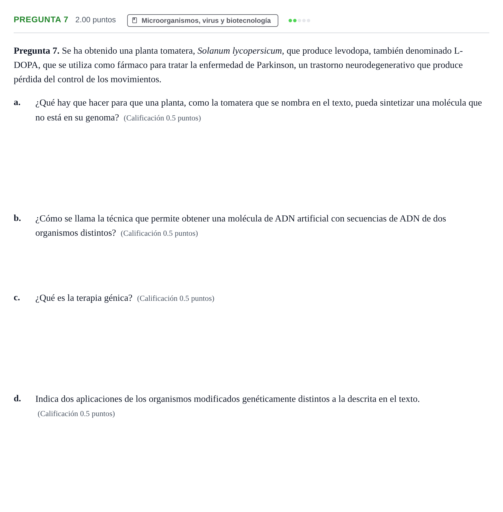 Enunciado: Pregunta 7 · Biología PAU Asturias Extraordinaria 2023