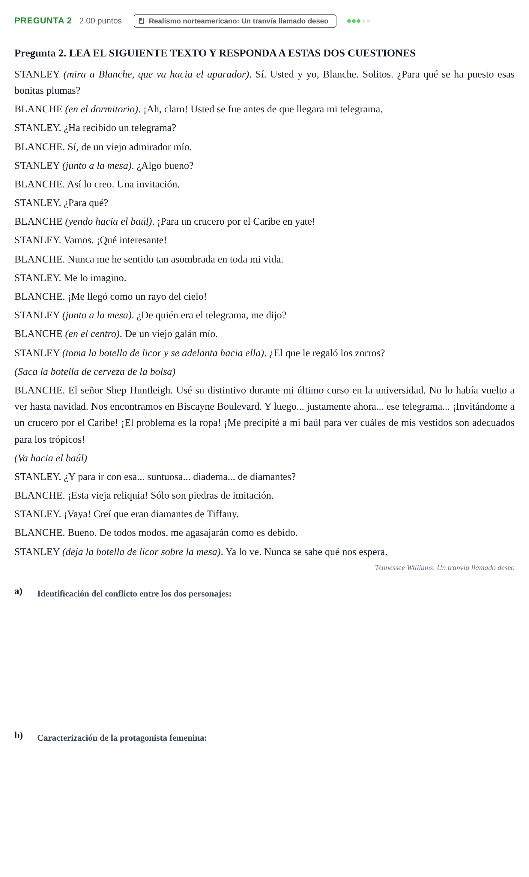 Enunciado: Pregunta 2 · Artes Escénicas PAU Asturias Ordinaria 2023