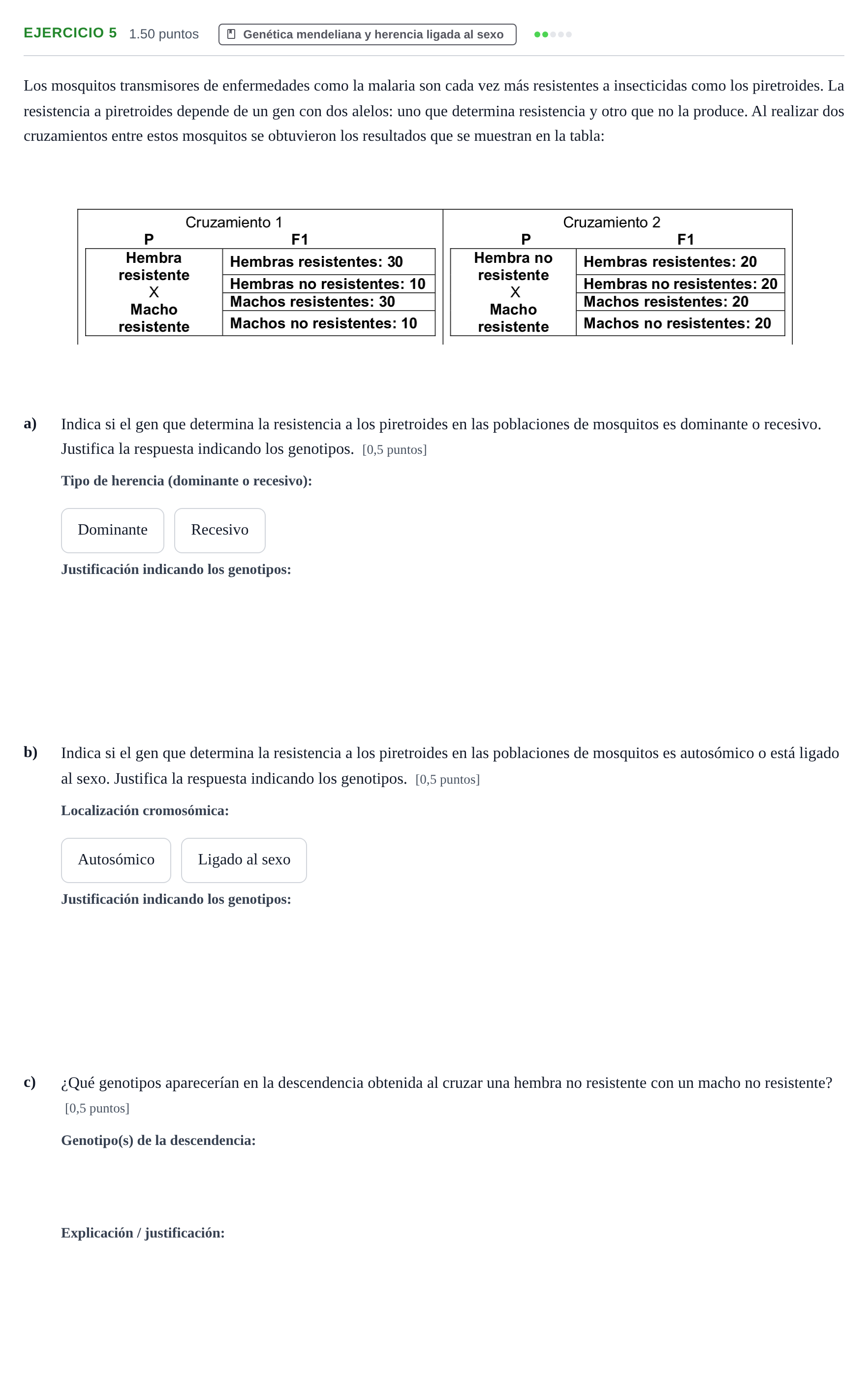 Enunciado: Ejercicio 5 - Genética mendeliana · Biología PAU Asturias Ordinaria 2023