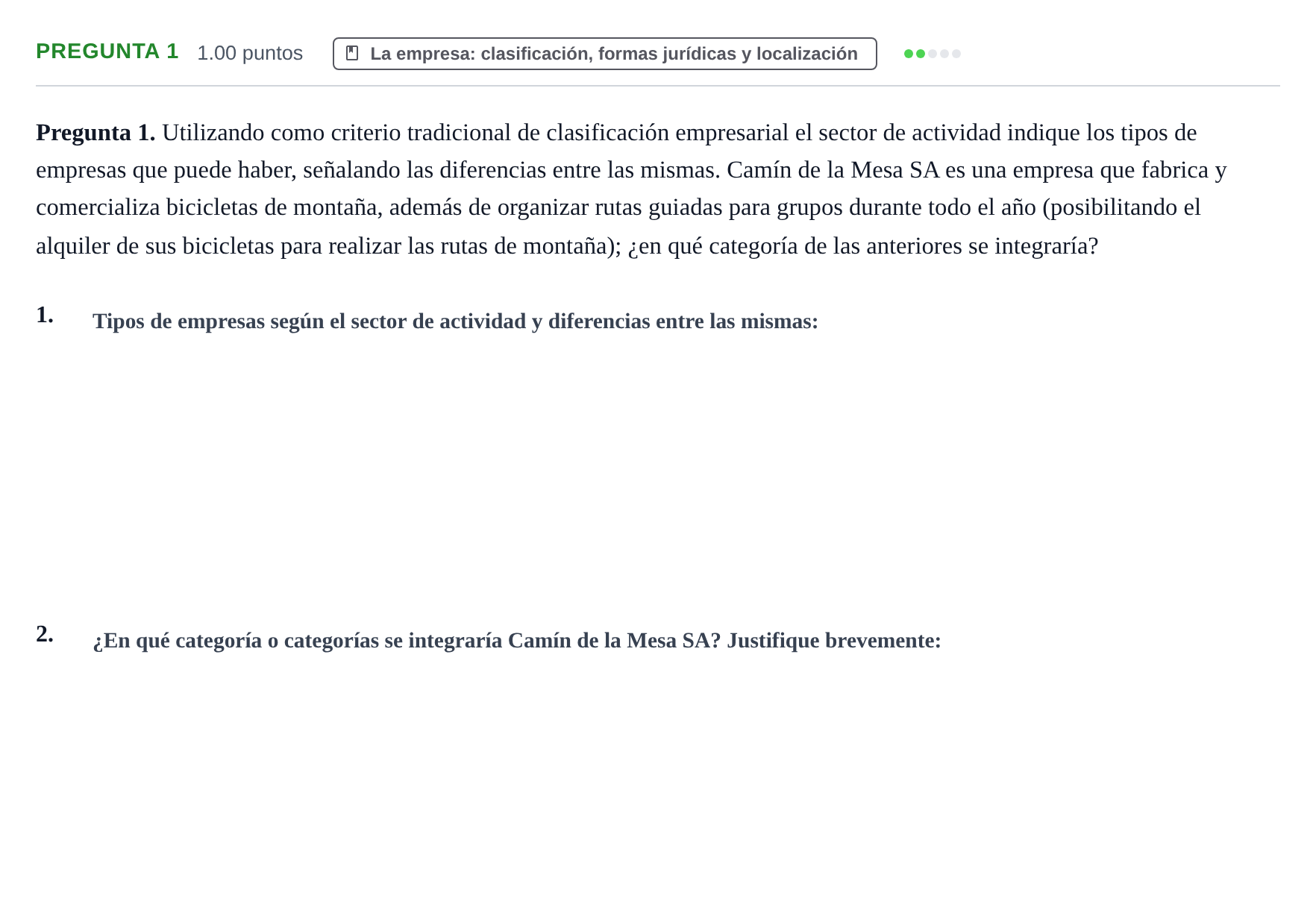 Enunciado: Pregunta 1 · Empresa y Diseño de Modelos de Negocio PAU Asturias Ordinaria 2023