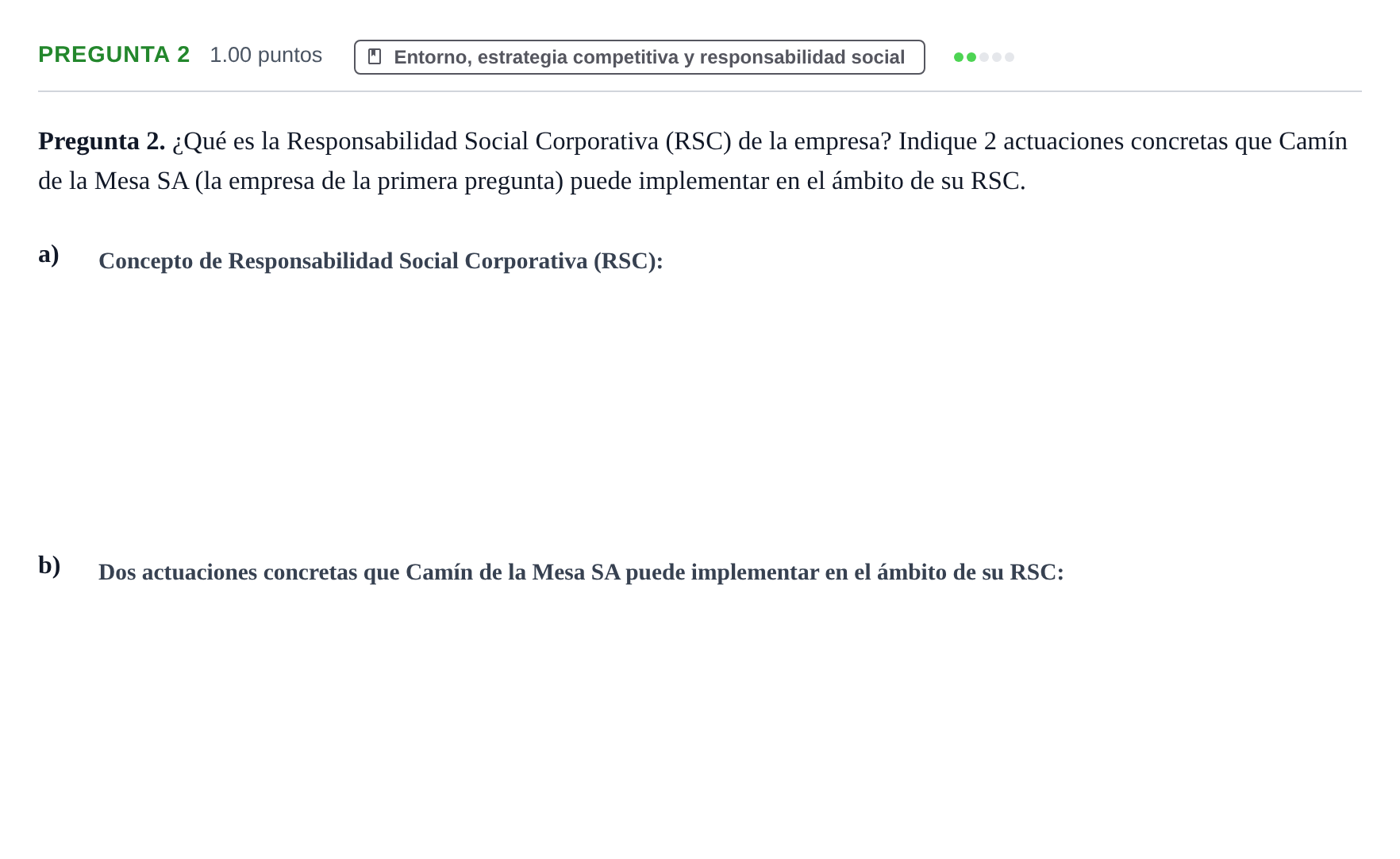 Enunciado: Pregunta 2 · Empresa y Diseño de Modelos de Negocio PAU Asturias Ordinaria 2023