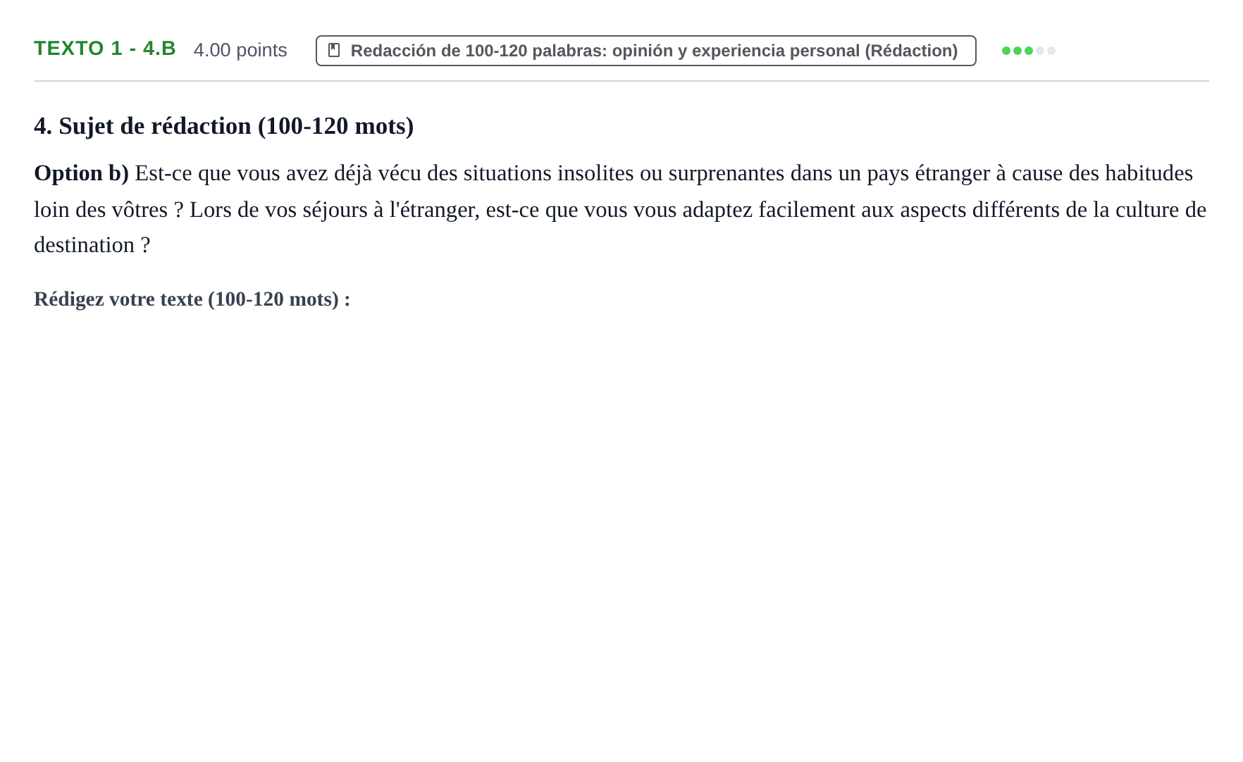 Enunciado: Ejercicio Texto 1 - 4.B · Francés PAU Asturias Extraordinaria (2ª lengua extranjera) 2023