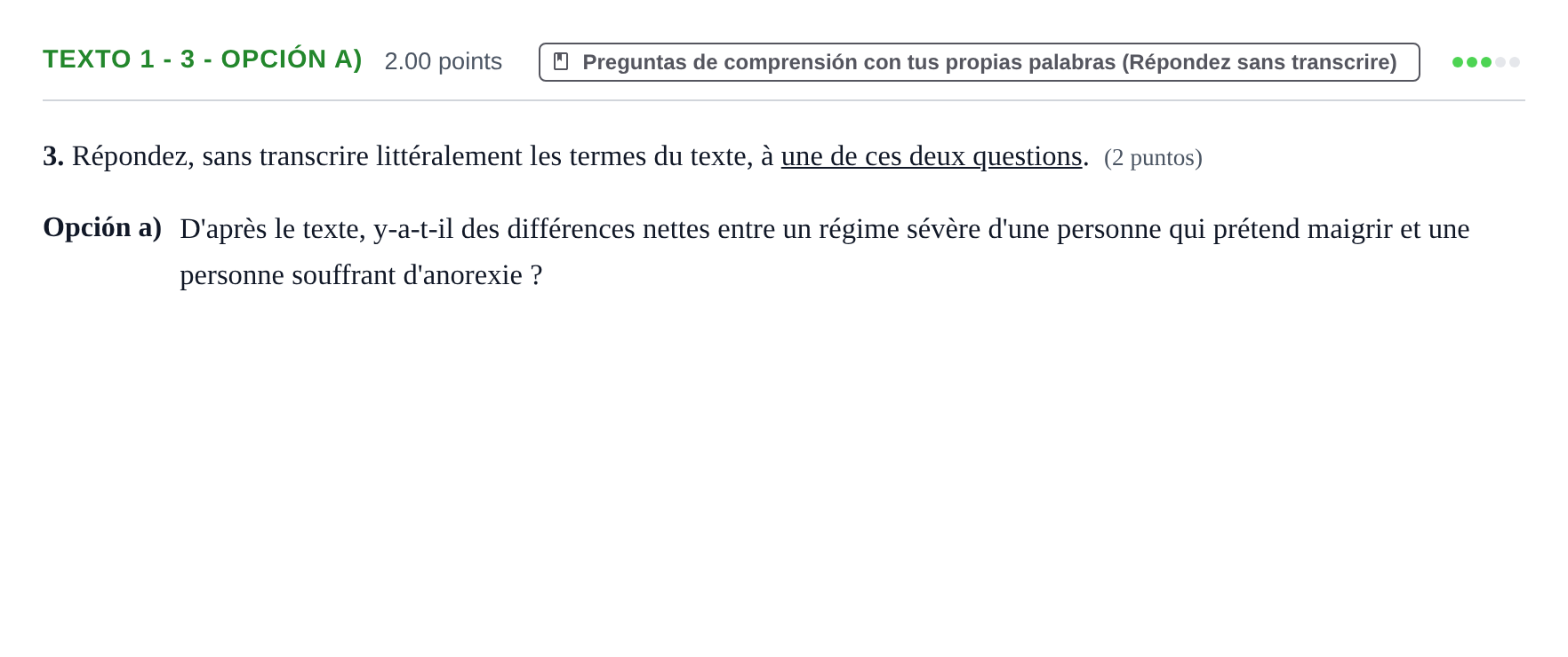Enunciado: Ejercicio Texto 1 - 3 - Opción a) · Francés PAU Asturias Ordinaria (2ª lengua extranjera) 2023